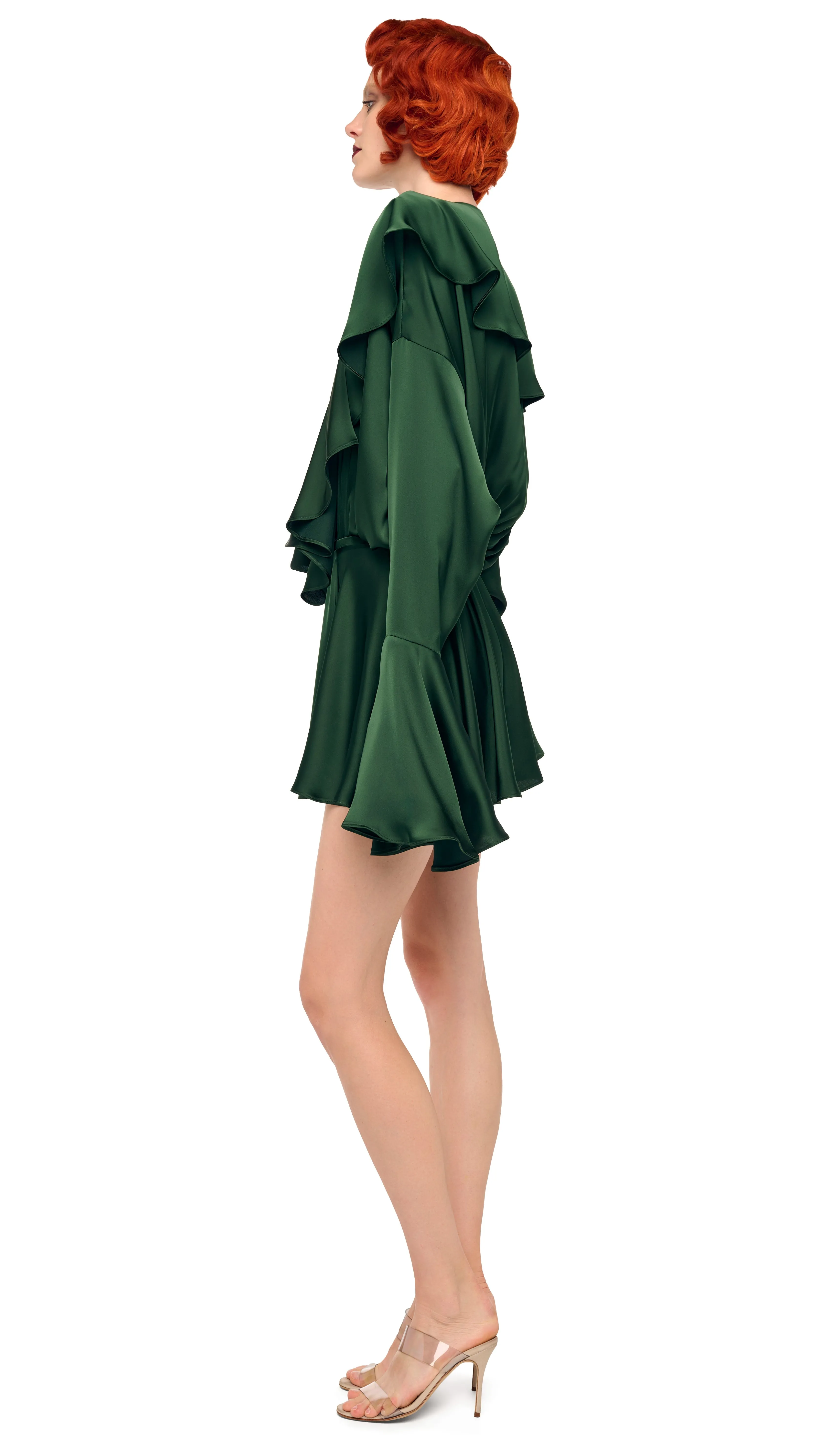 LONG SLEEVE DEEP V RUFFLE BODYSUIT sold by Norma Kamali product image thumbnail 2