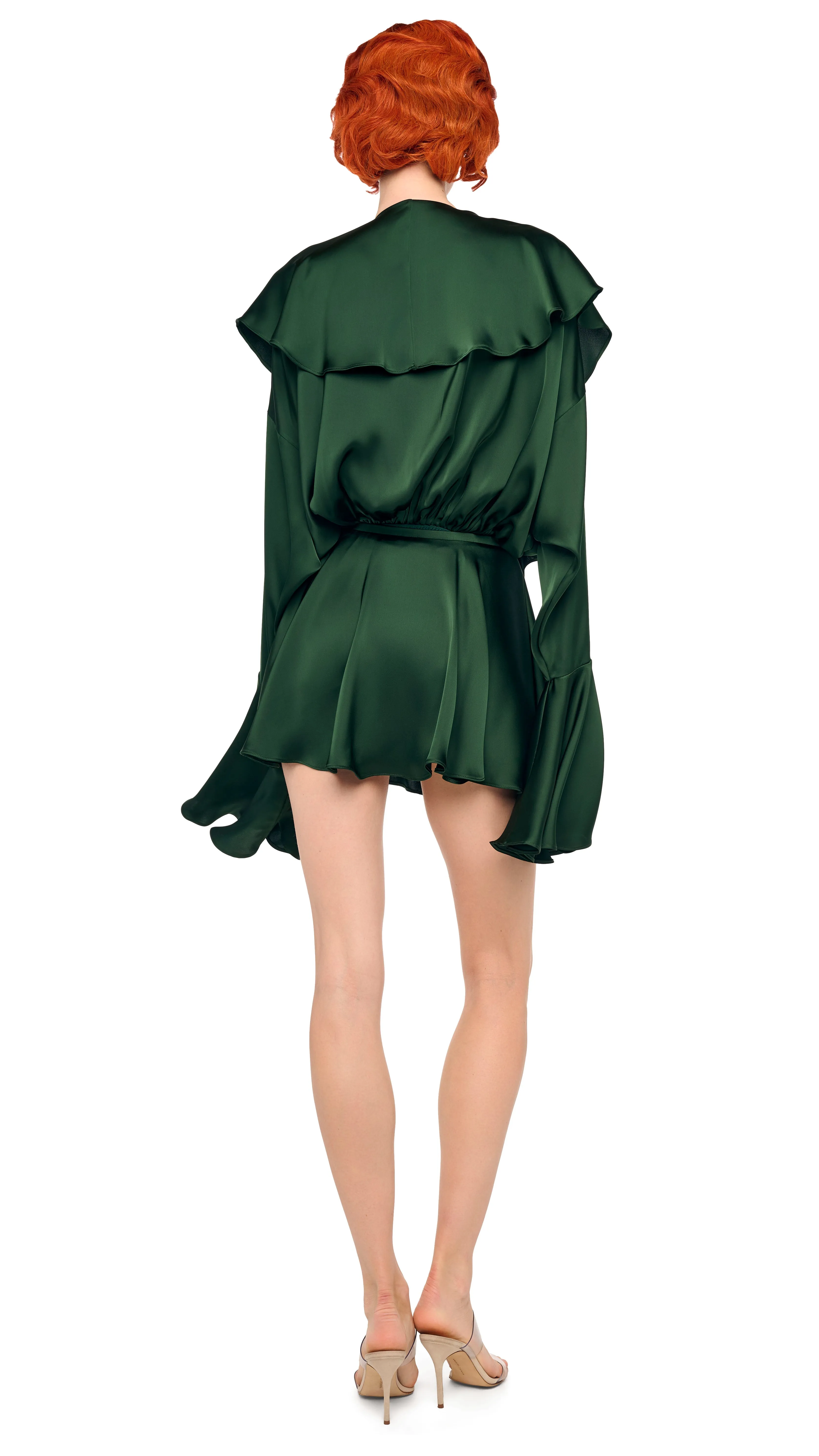 LONG SLEEVE DEEP V RUFFLE BODYSUIT sold by Norma Kamali product image thumbnail 3