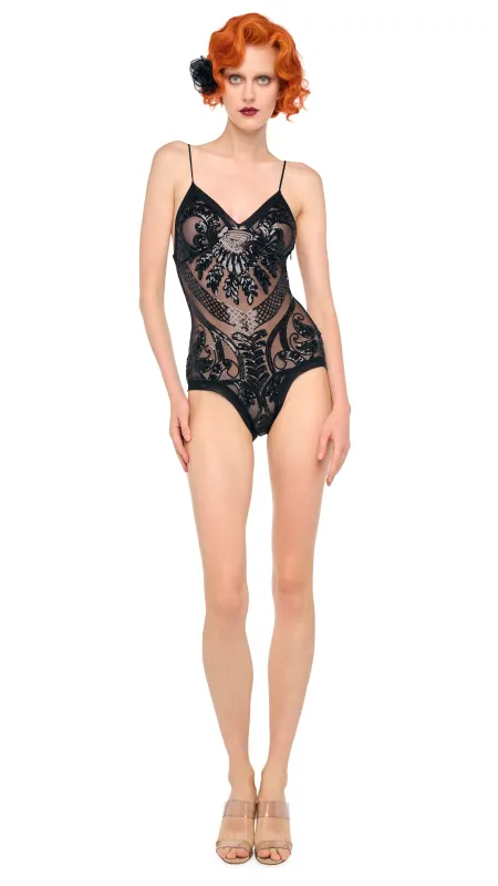 SLIP BODYSUIT WITH BANDS sold by Norma Kamali