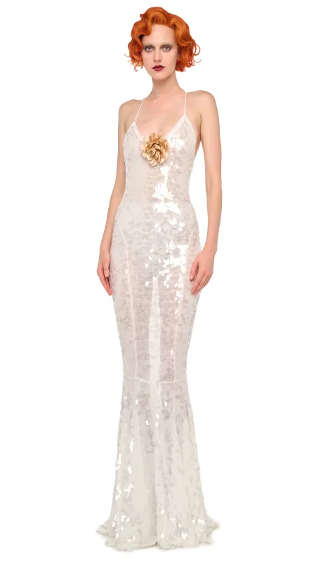 LOW BACK FARA SLIP FISHTAIL GOWN sold by Norma Kamali