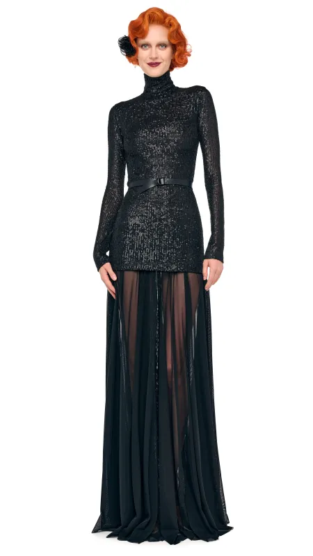 LS TURTLENECK COMBO FLARED GOWN made by Sweats
