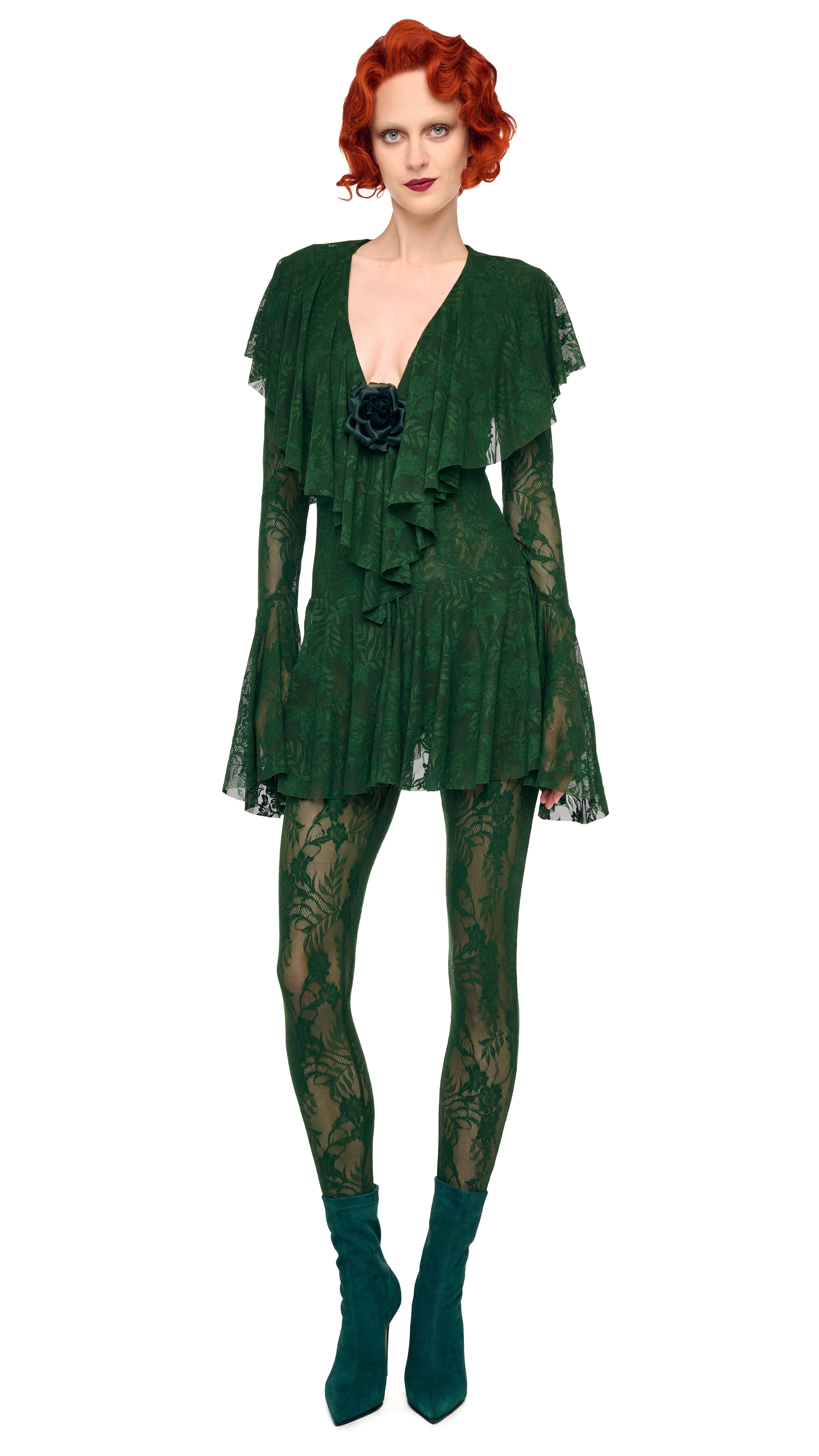 LONG SLEEVE DEEP V RUFFLE MINI DRESS sold by Norma Kamali