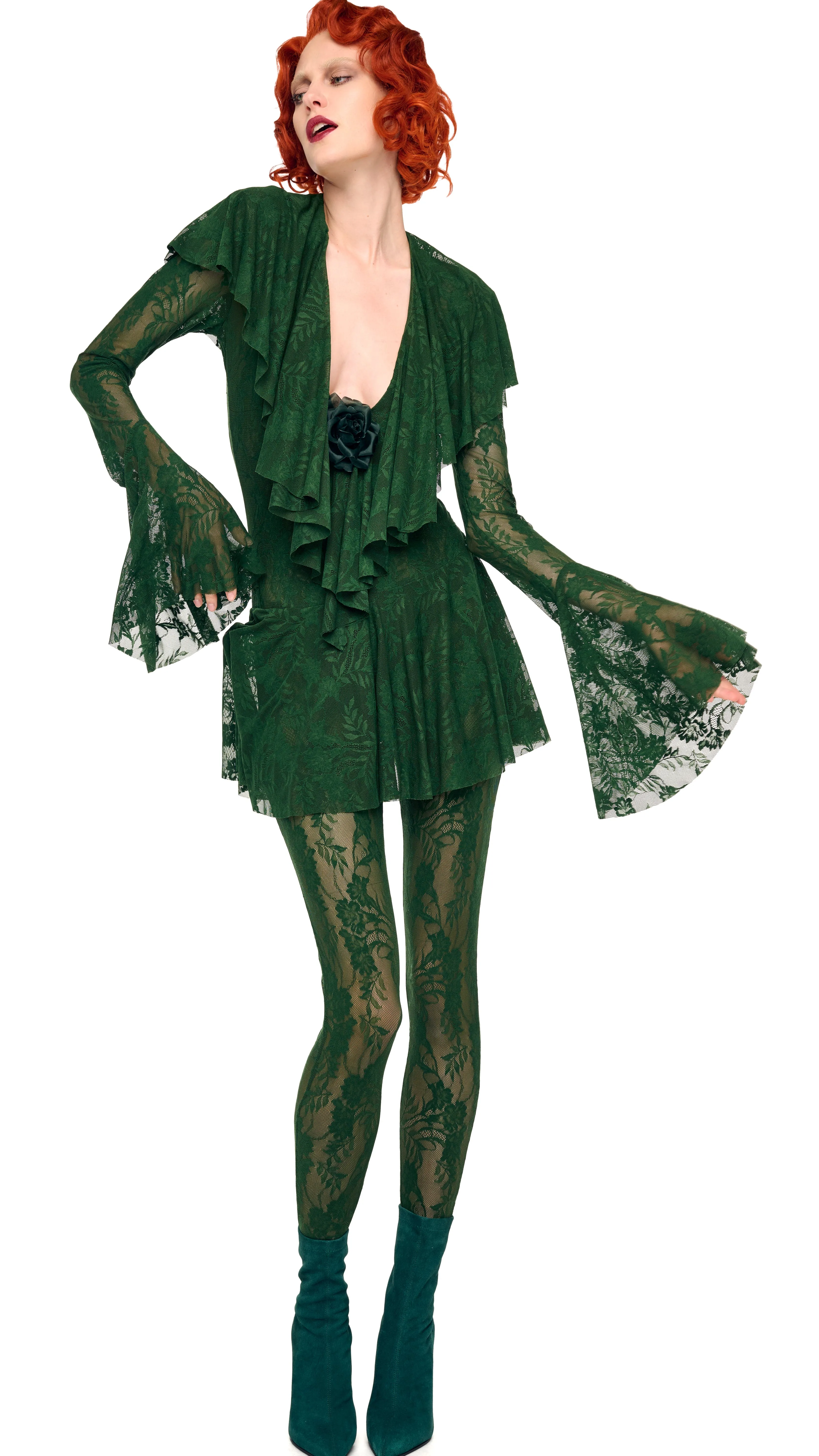 LONG SLEEVE DEEP V RUFFLE MINI DRESS sold by Norma Kamali product image thumbnail 5