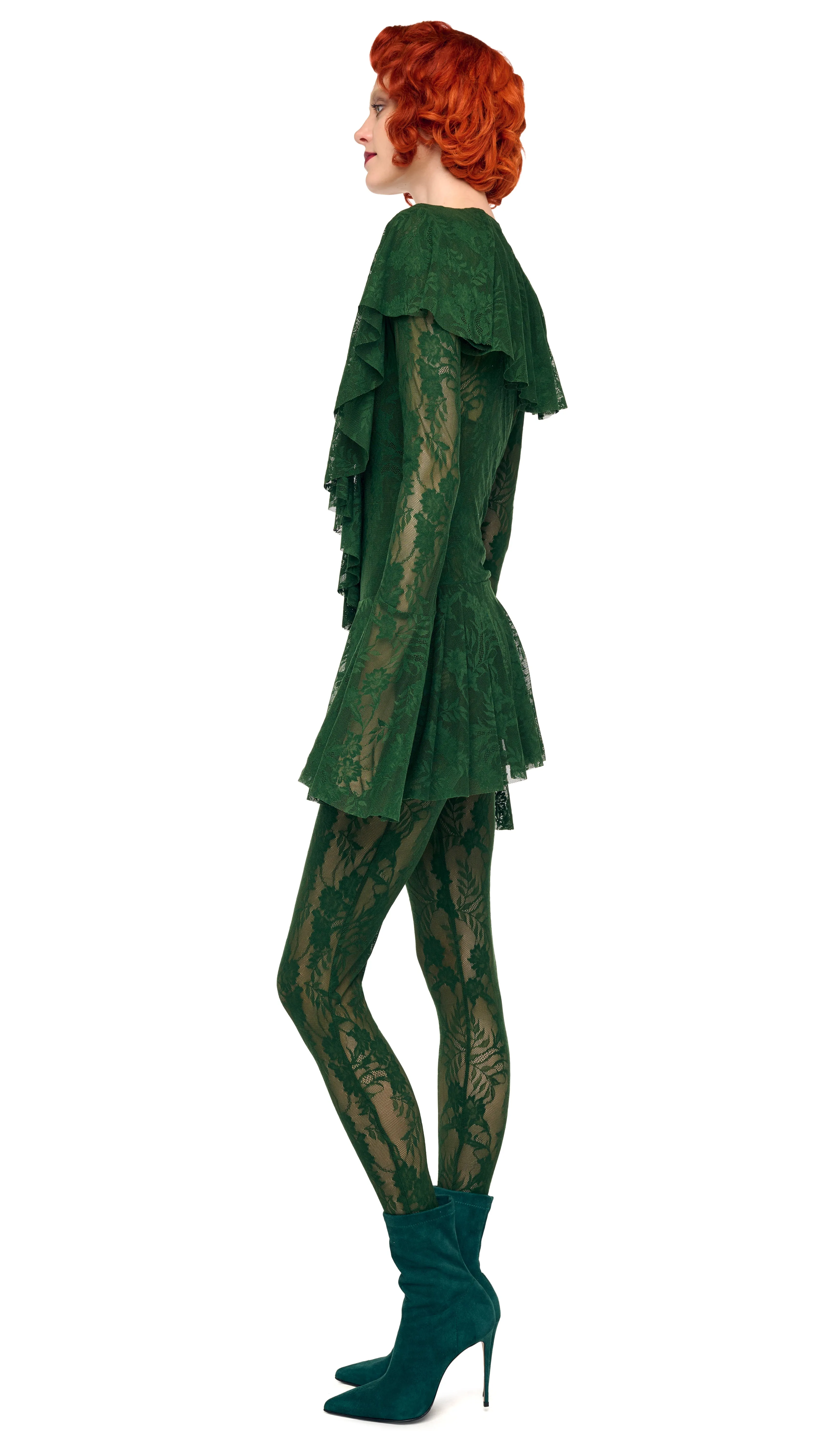 LONG SLEEVE DEEP V RUFFLE MINI DRESS sold by Norma Kamali product image thumbnail 2