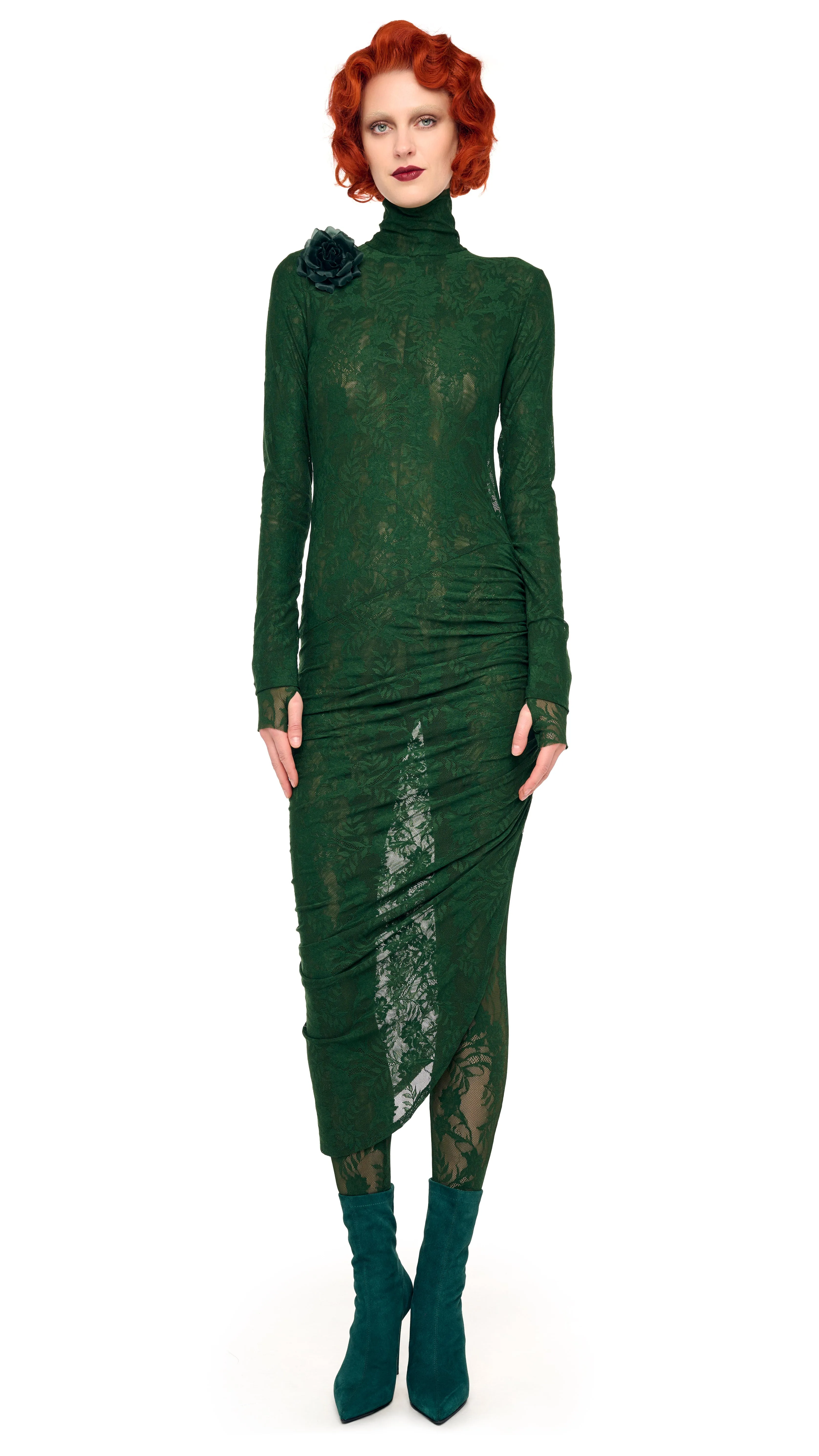 TURTLENECK SIDE DRAPE DRESS sold by Norma Kamali product image thumbnail 4