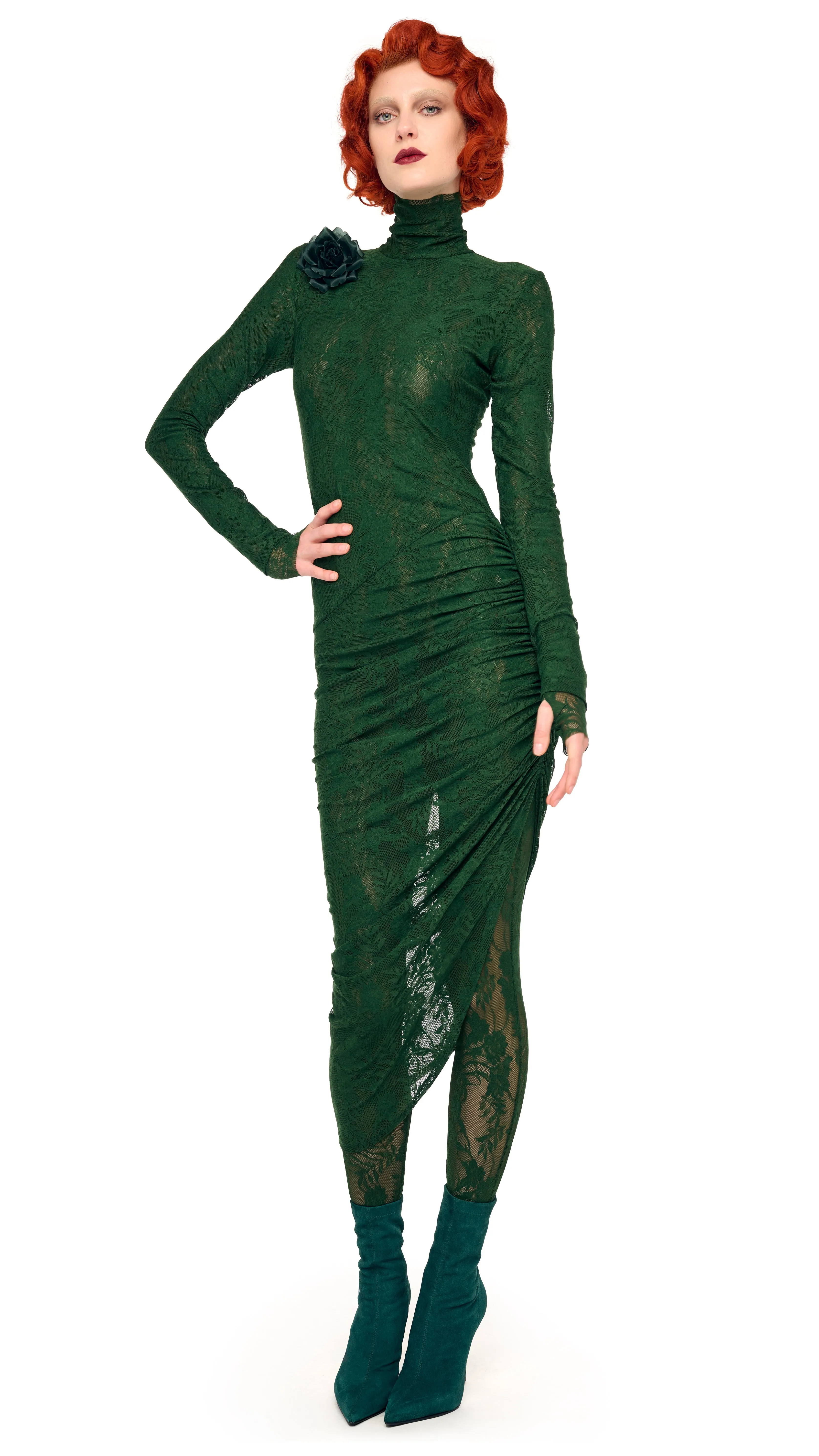 TURTLENECK SIDE DRAPE DRESS sold by Norma Kamali