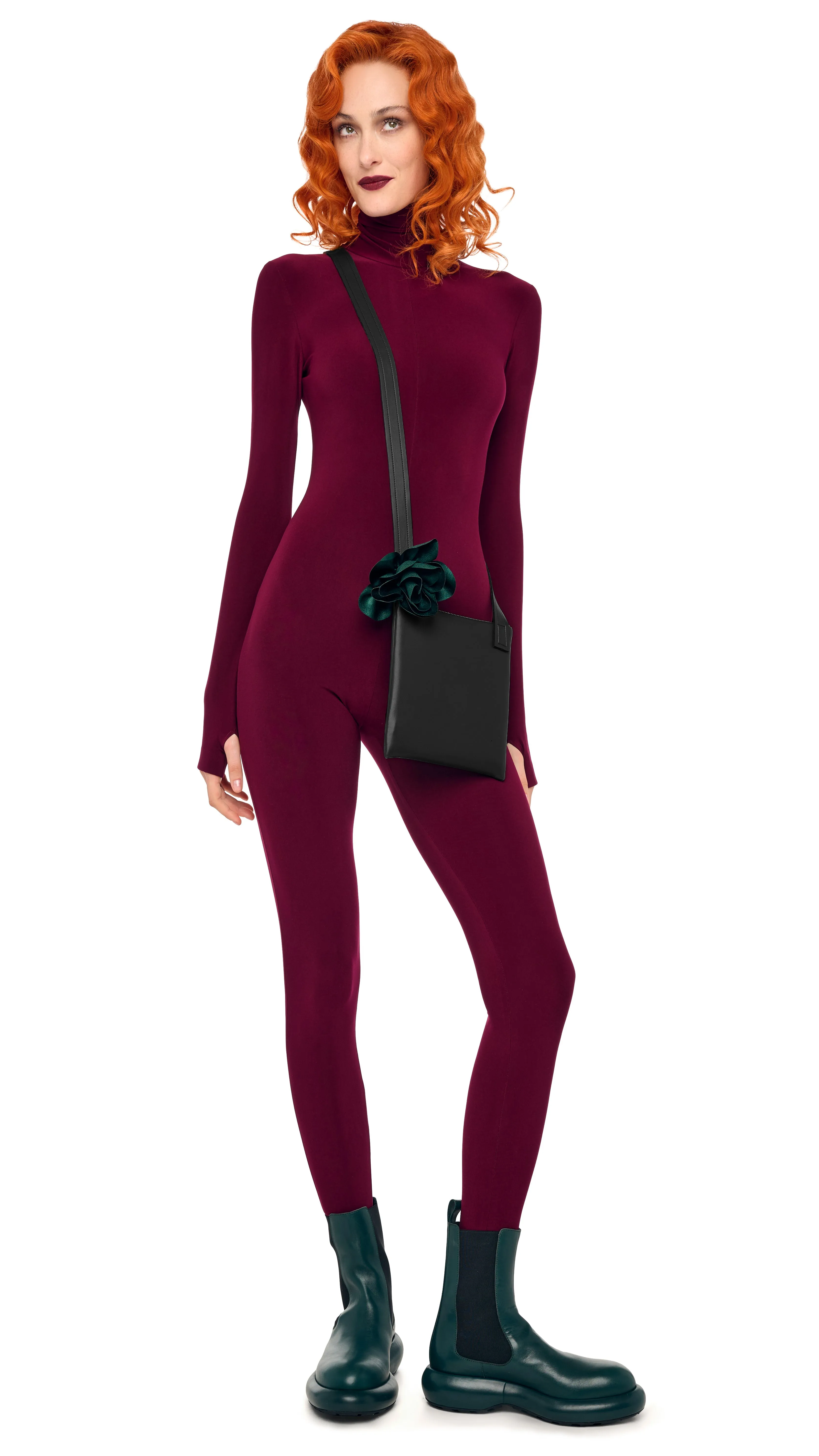 LONG SLEEVE SLIM FIT TURTLE CATSUIT W/ FOOTIE sold by Norma Kamali