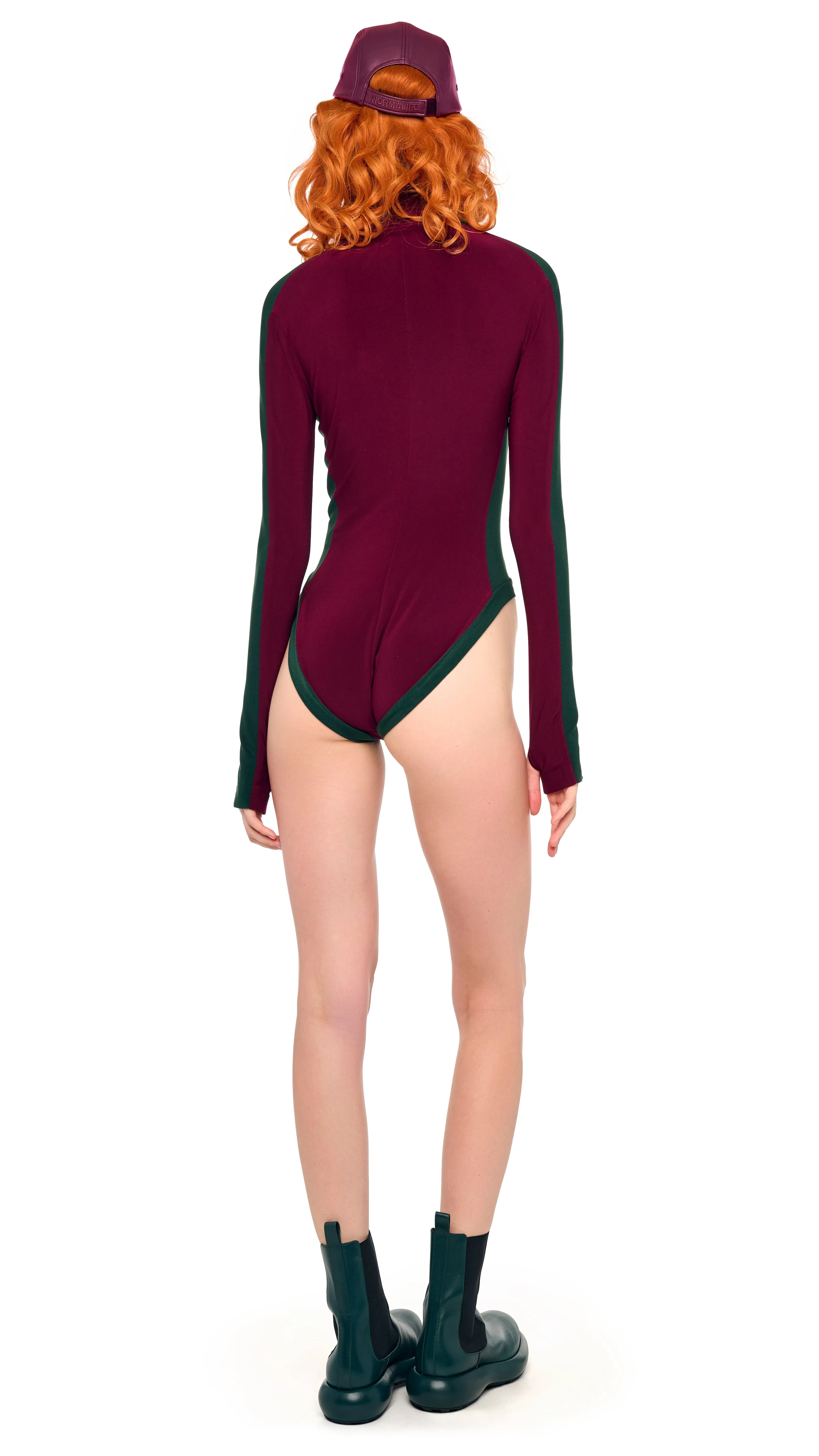SIDE STRIPE ZIP FRONT L/S TURTLENECK BODYSUIT sold by Norma Kamali product image thumbnail 3