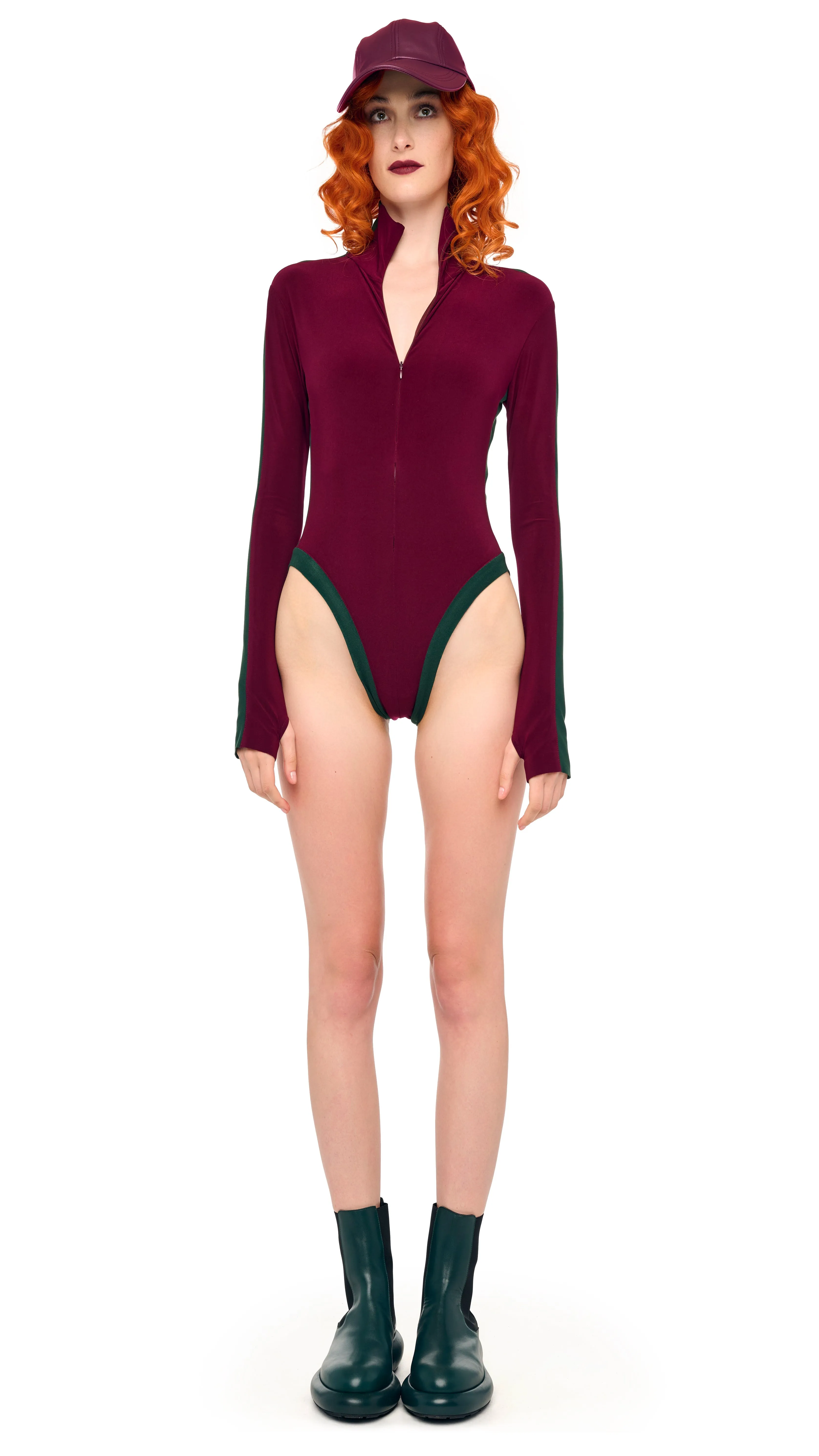 SIDE STRIPE ZIP FRONT L/S TURTLENECK BODYSUIT sold by Norma Kamali