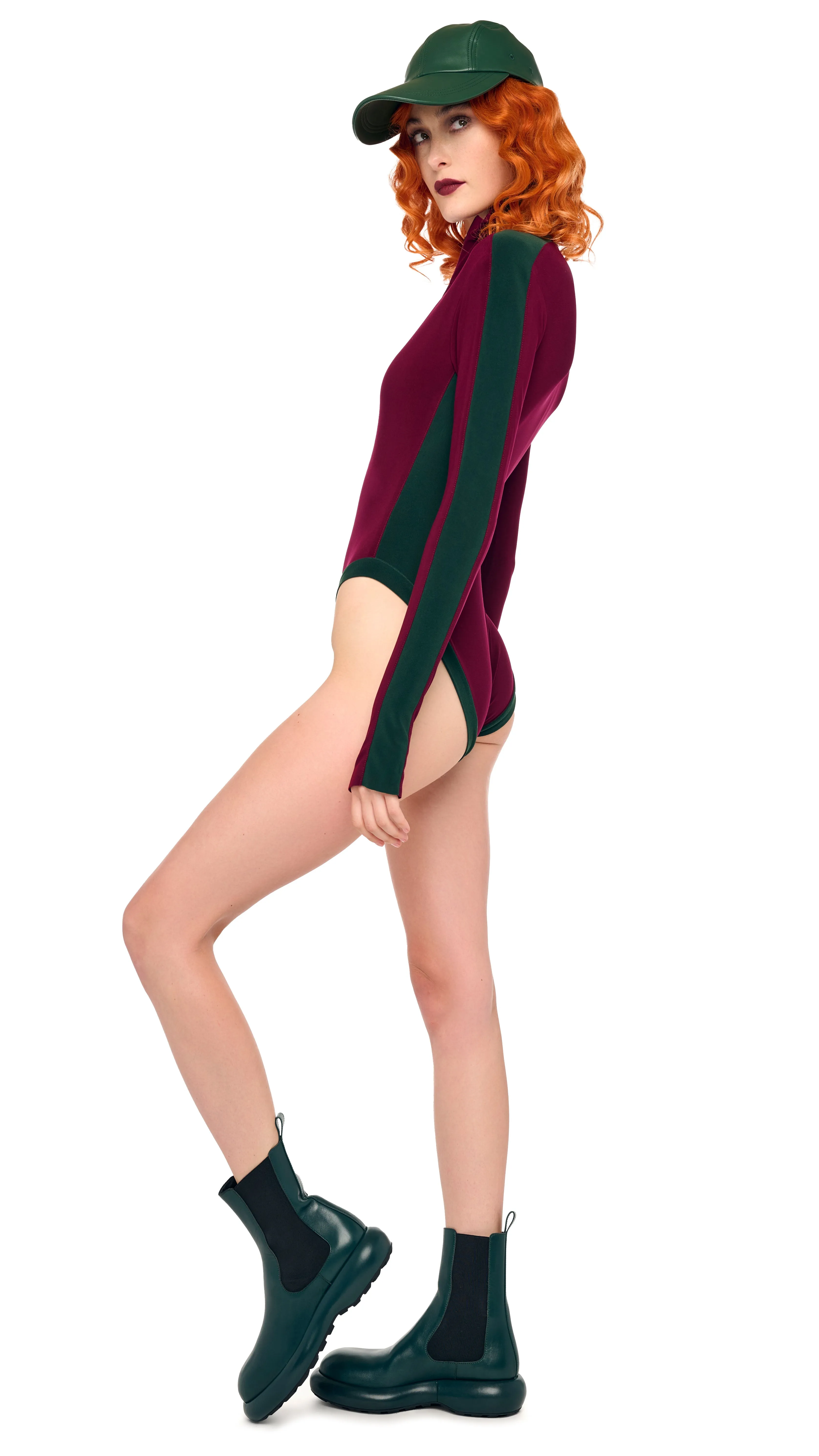 SIDE STRIPE ZIP FRONT L/S TURTLENECK BODYSUIT sold by Norma Kamali product image thumbnail 2