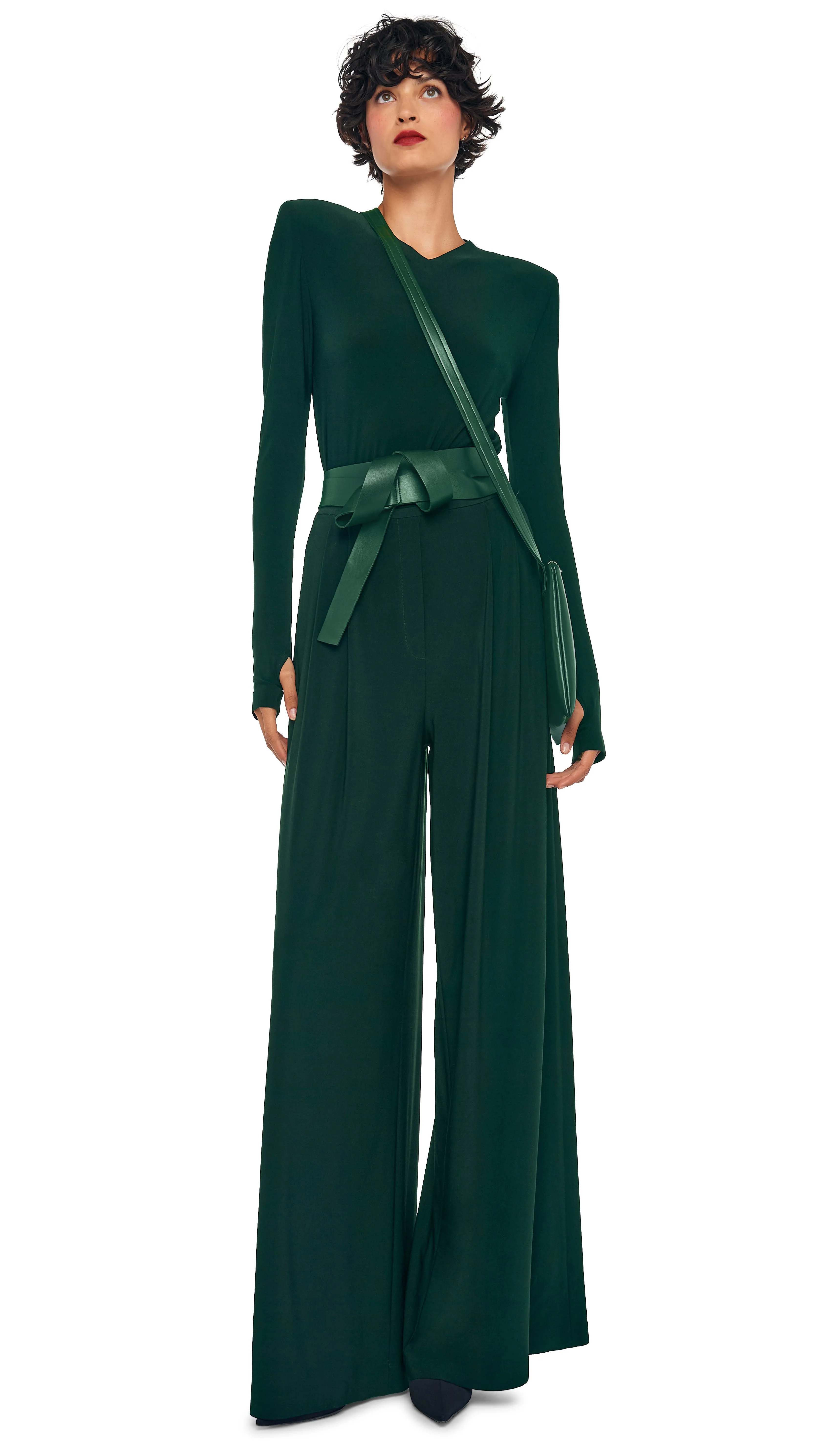 LONG SLEEVE SHOULDER PAD V NECK TOP sold by Norma Kamali