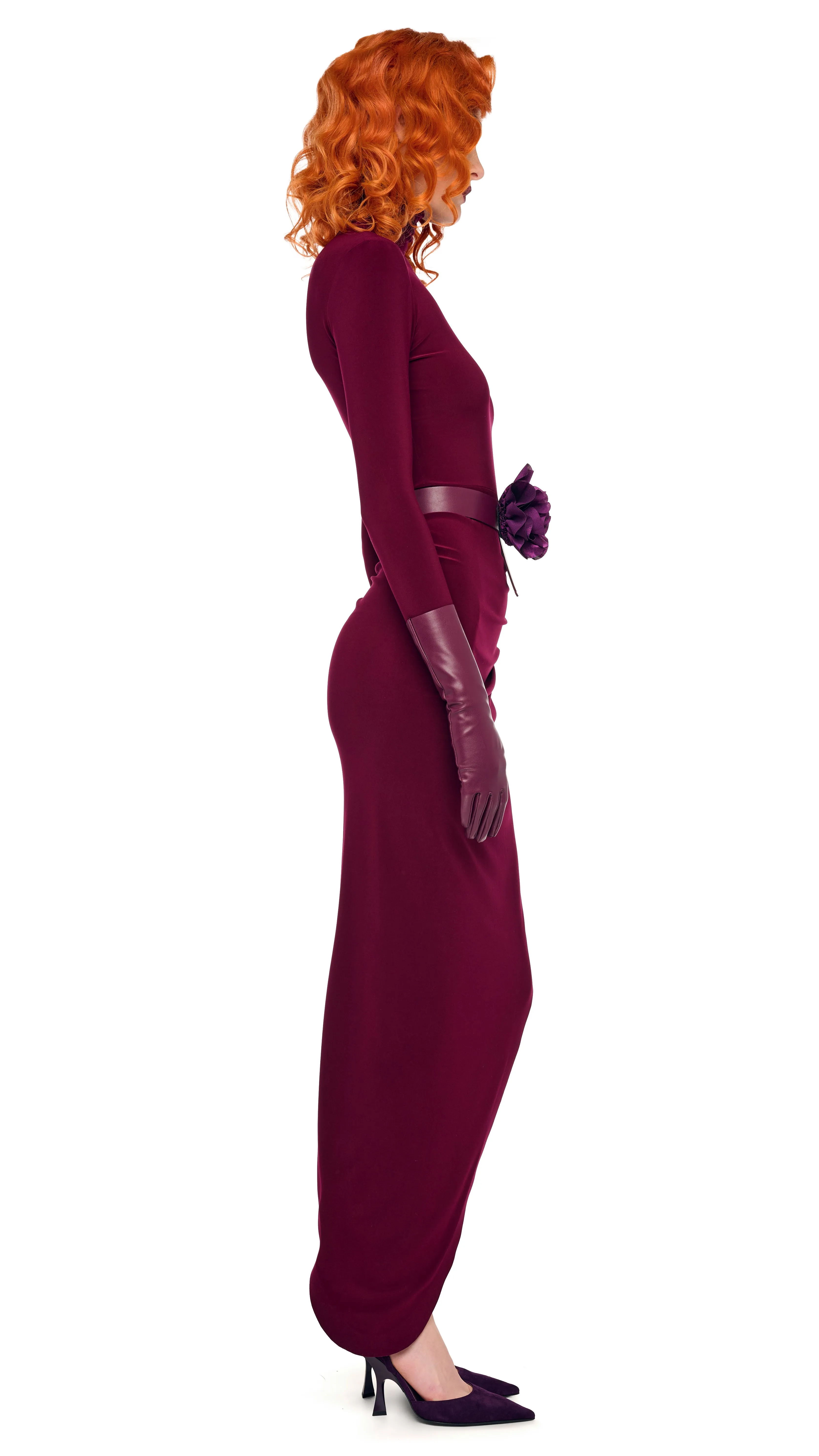 LONG SLEEVE TURTLE NECK SIDE DRAPE GOWN sold by Norma Kamali product image thumbnail 4