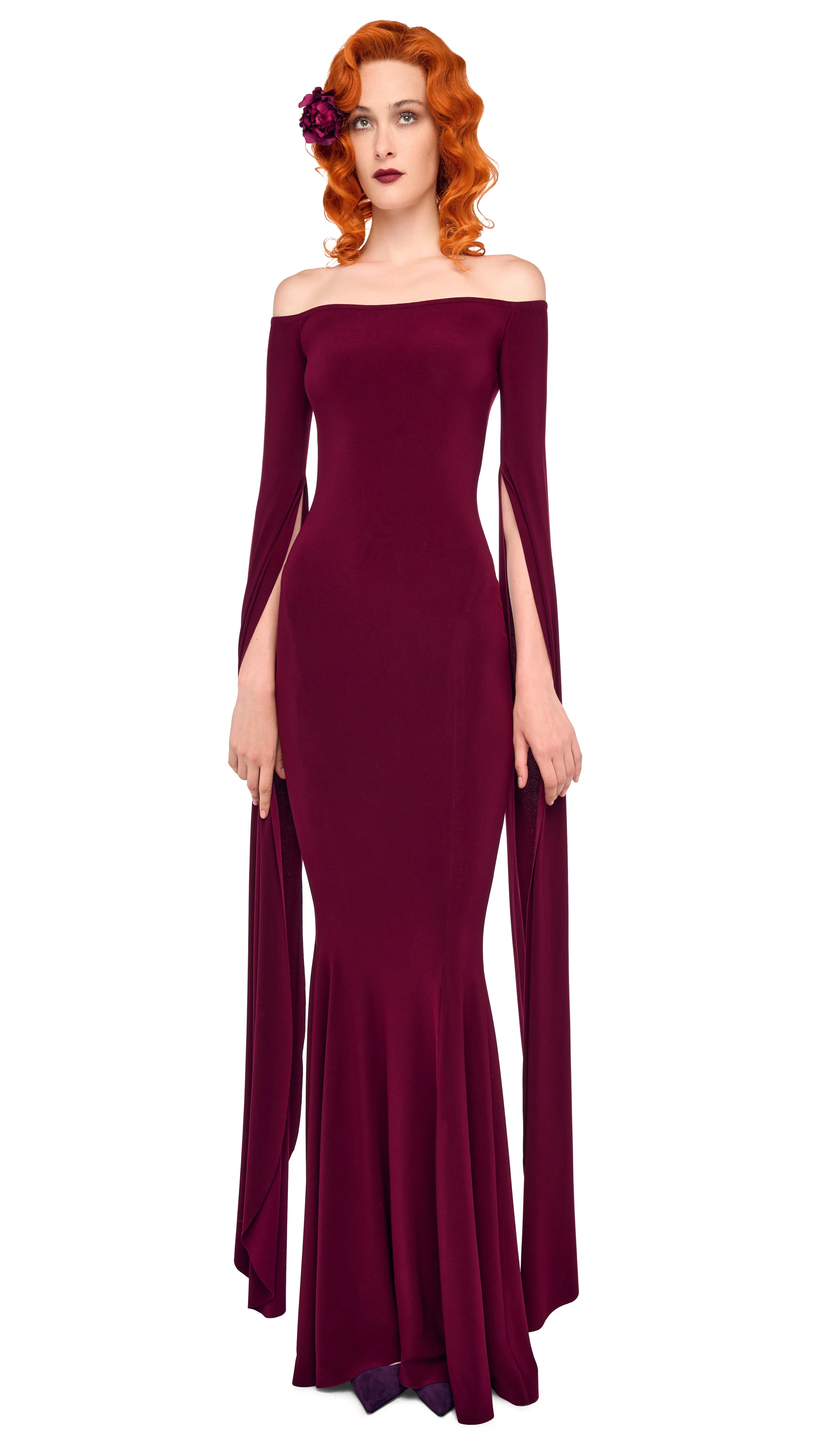 OFF SHOULDER RIBBON SLEEVE FISHTAIL GOWN sold by Norma Kamali