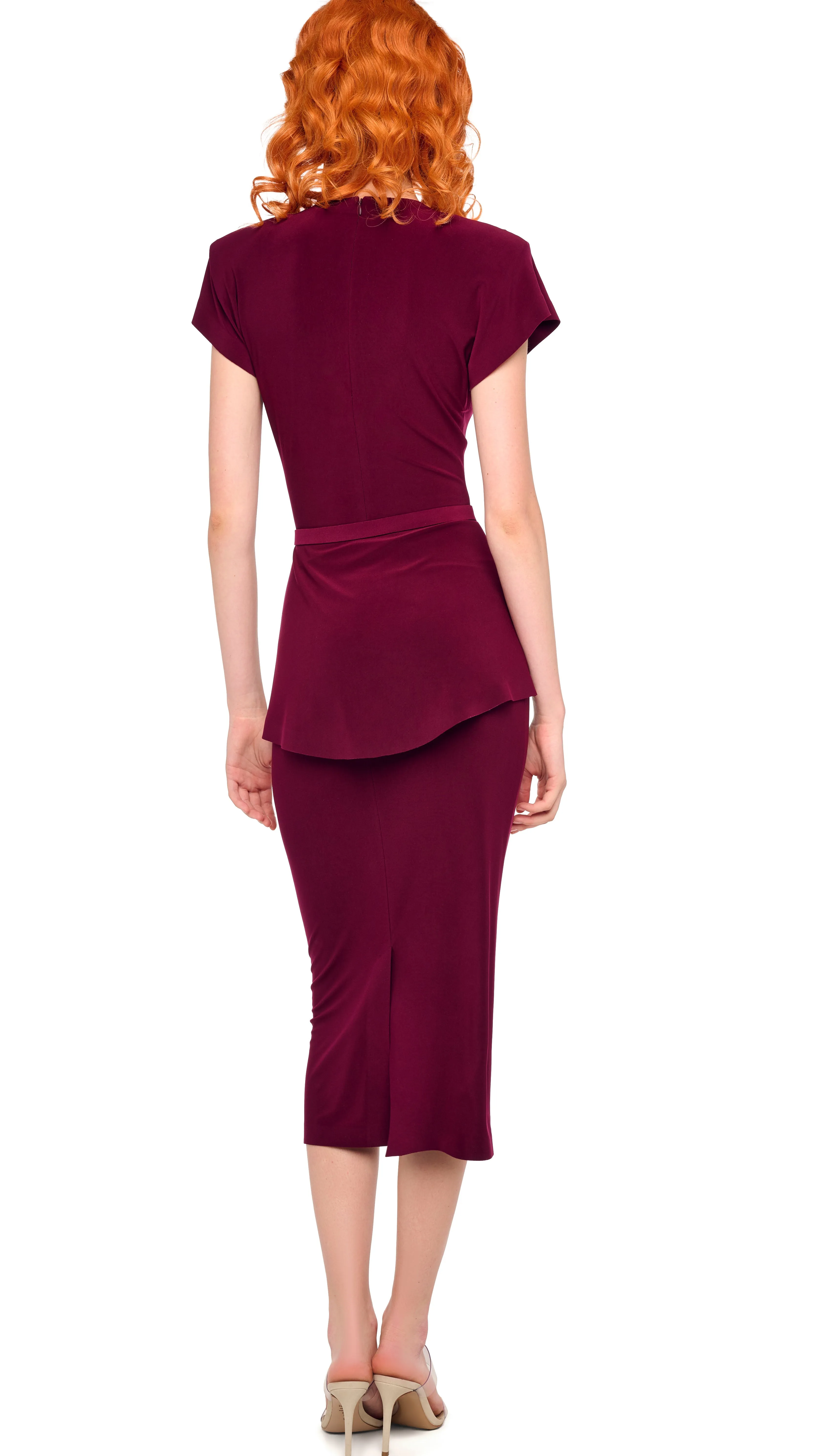 CAP SLEEVE SHOULDER PAD PEPLUM DRESS sold by Norma Kamali product image thumbnail 3
