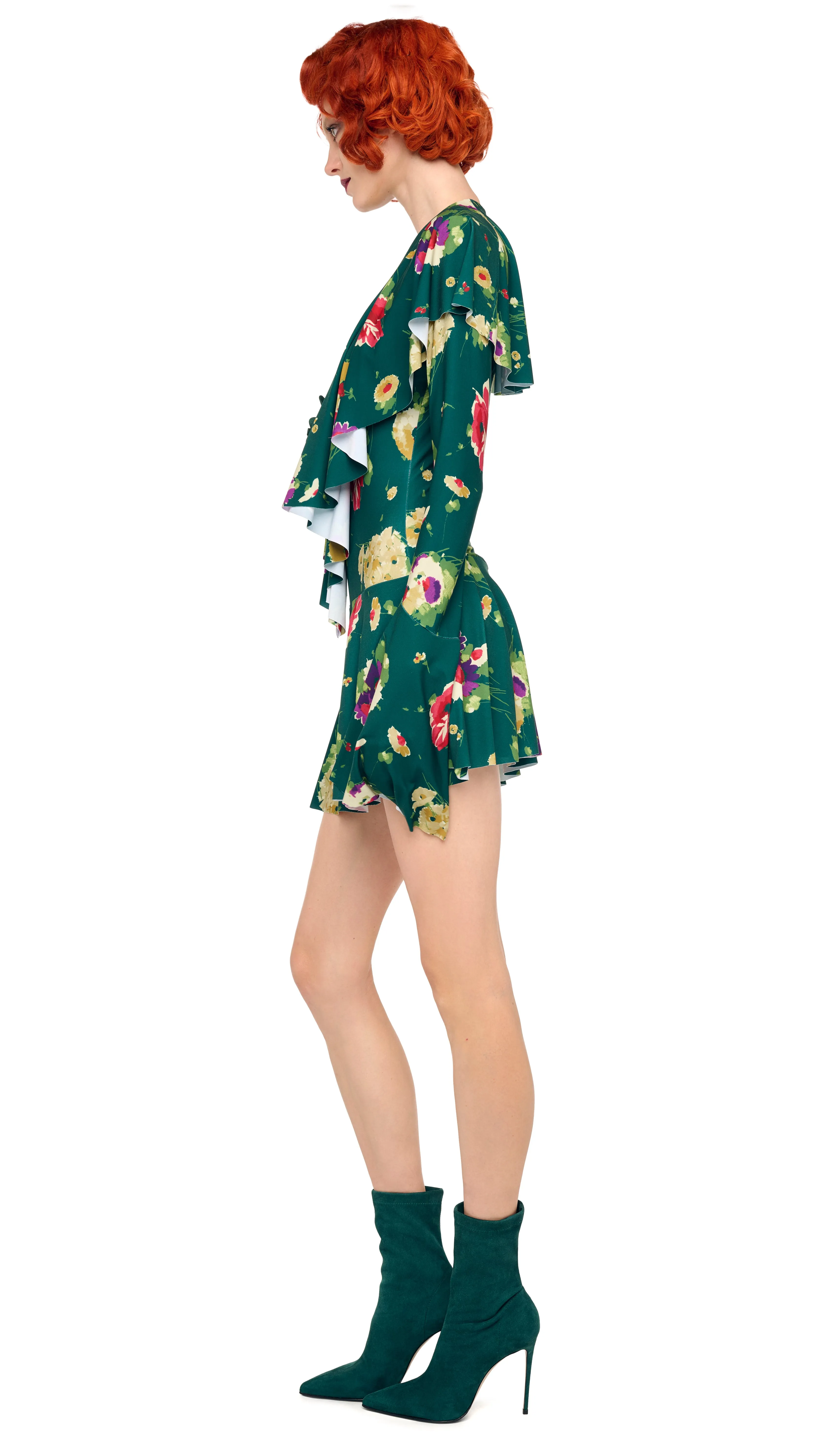 LONG SLEEVE DEEP V RUFFLE MINI DRESS sold by Norma Kamali product image thumbnail 2