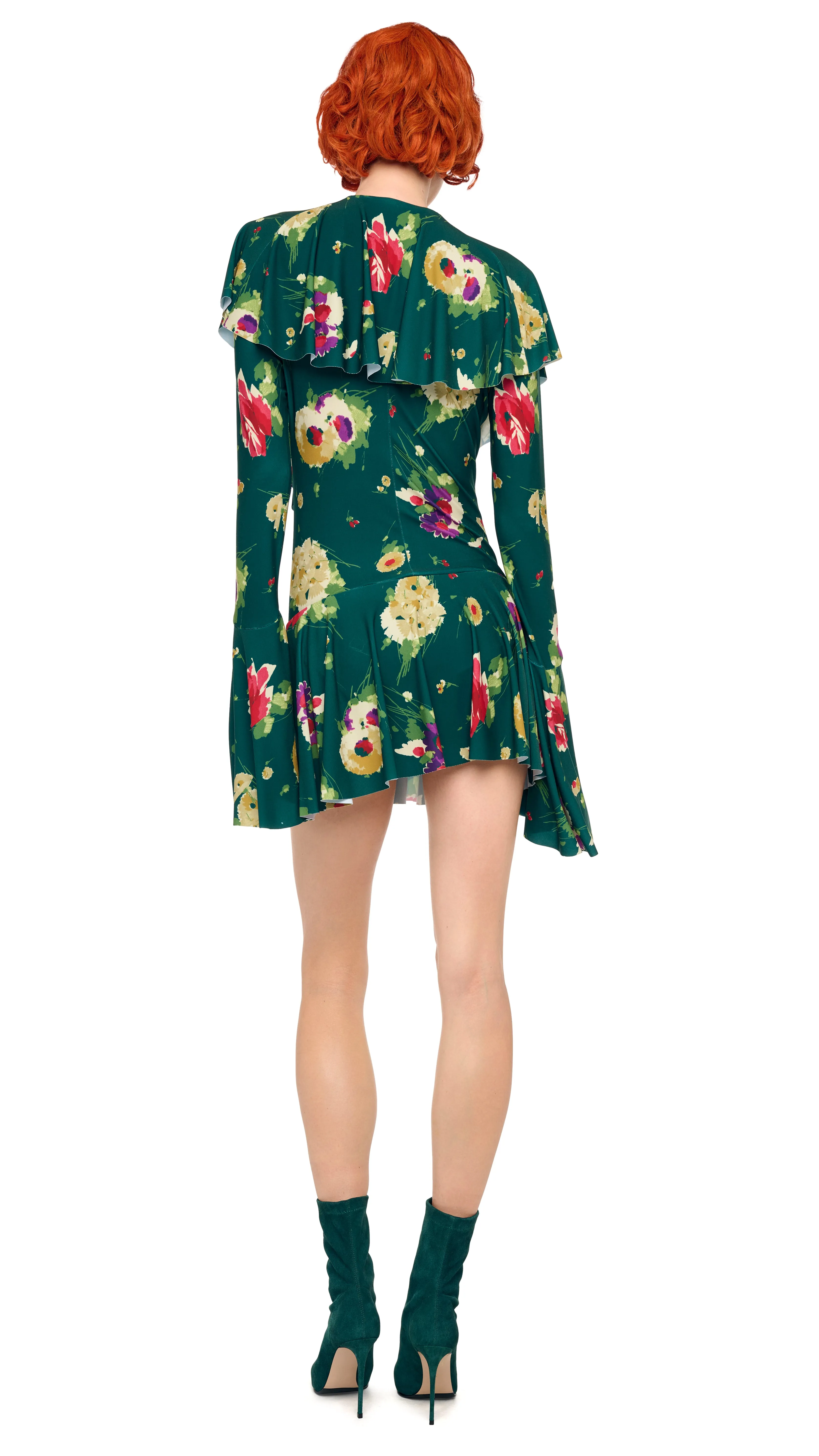 LONG SLEEVE DEEP V RUFFLE MINI DRESS sold by Norma Kamali product image thumbnail 3