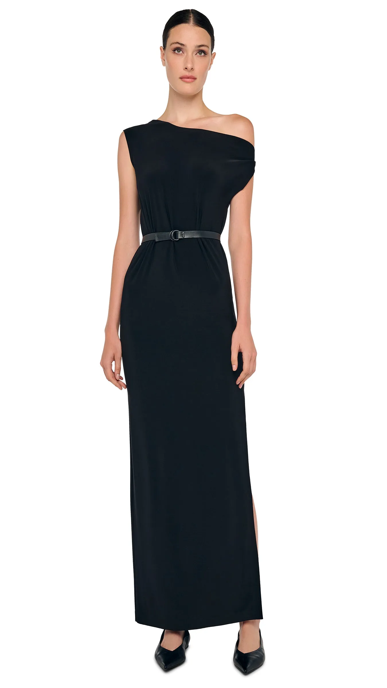 DROP SHOULDER LONG DRESS W/ SIDE SLIT sold by Norma Kamali