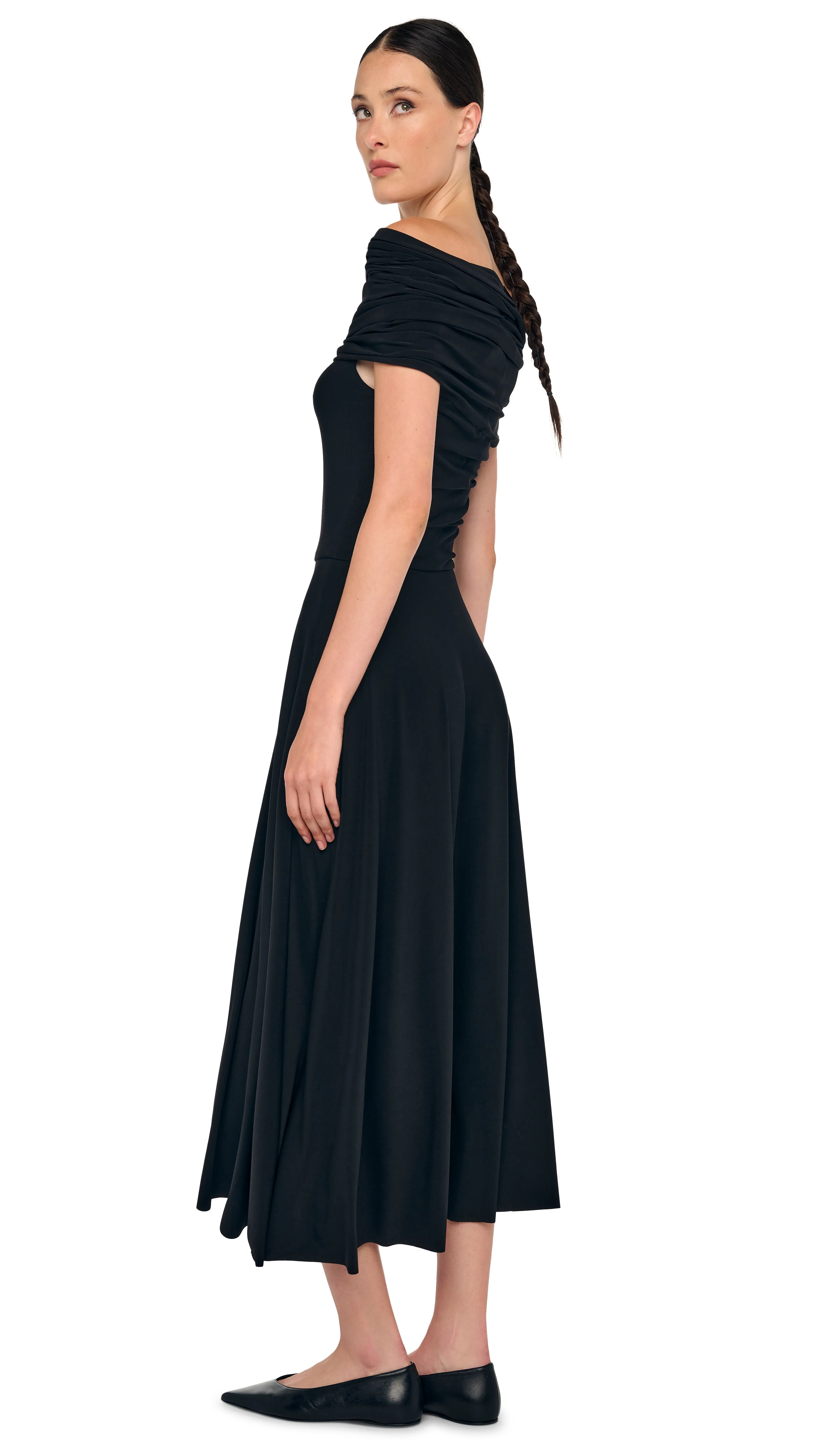 COWL HOODED FLARED DRESS sold by Norma Kamali product image thumbnail 2