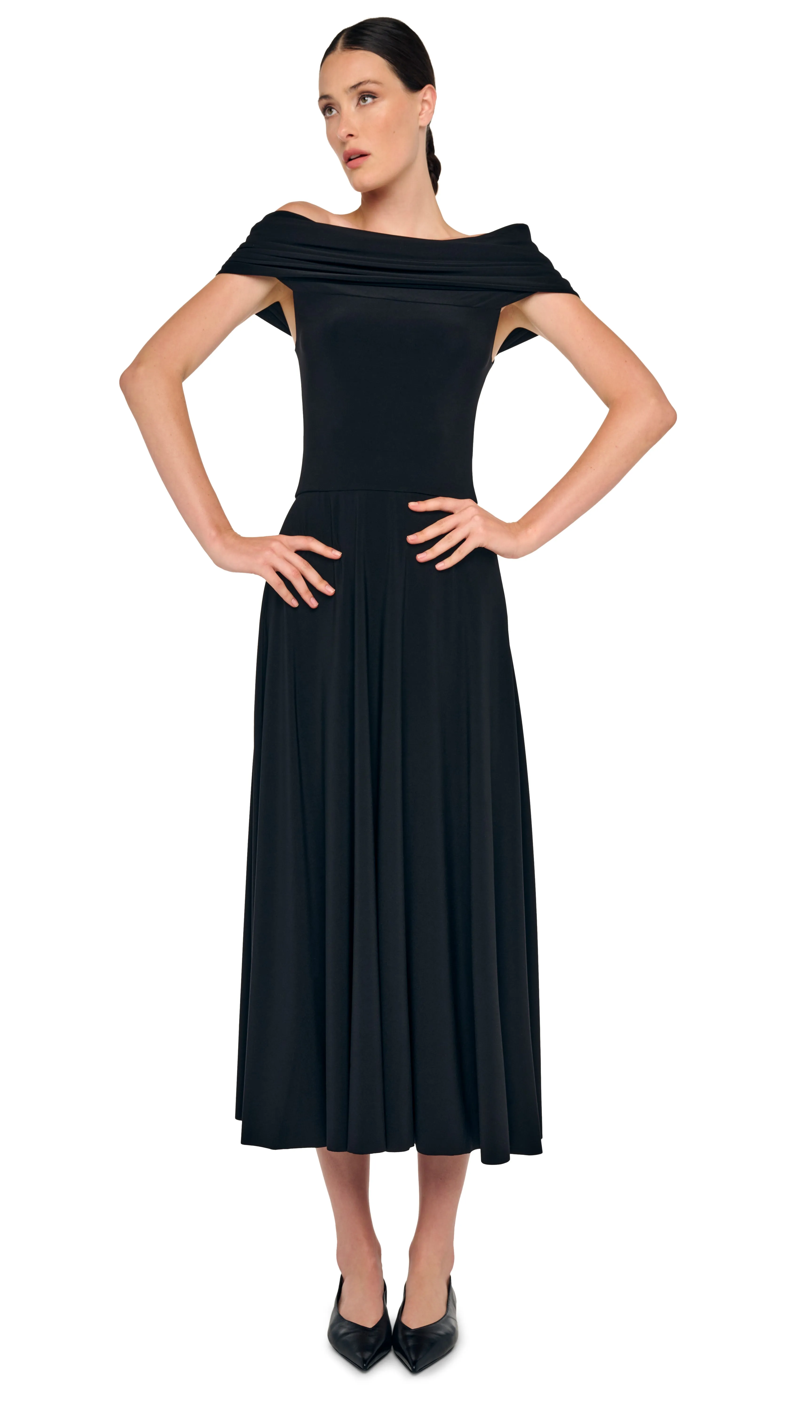 COWL HOODED FLARED DRESS sold by Norma Kamali product image thumbnail 4