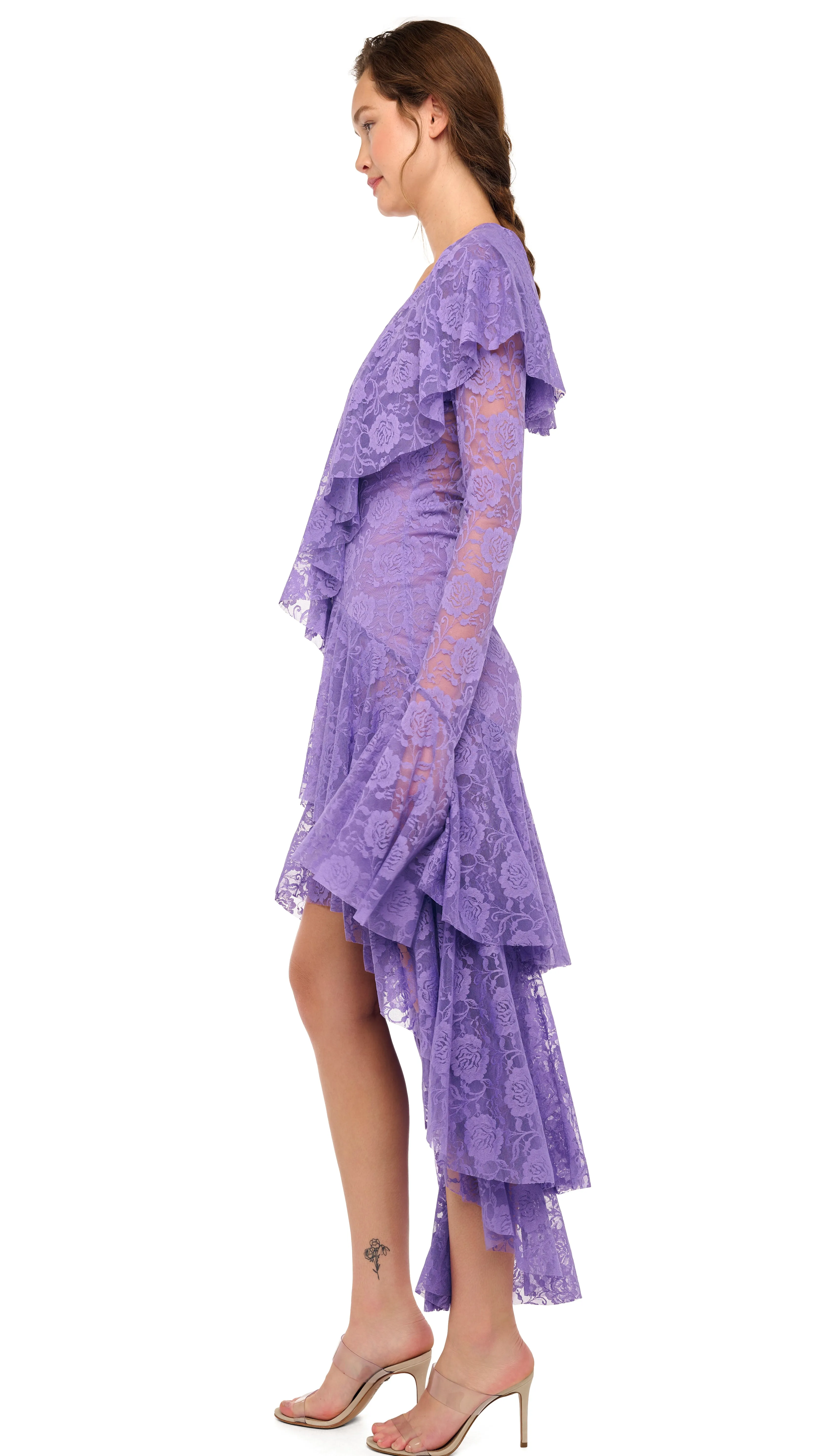 HI LOW LONG SLEEVE DEEP V RUFFLE GOWN sold by Norma Kamali product image thumbnail 2