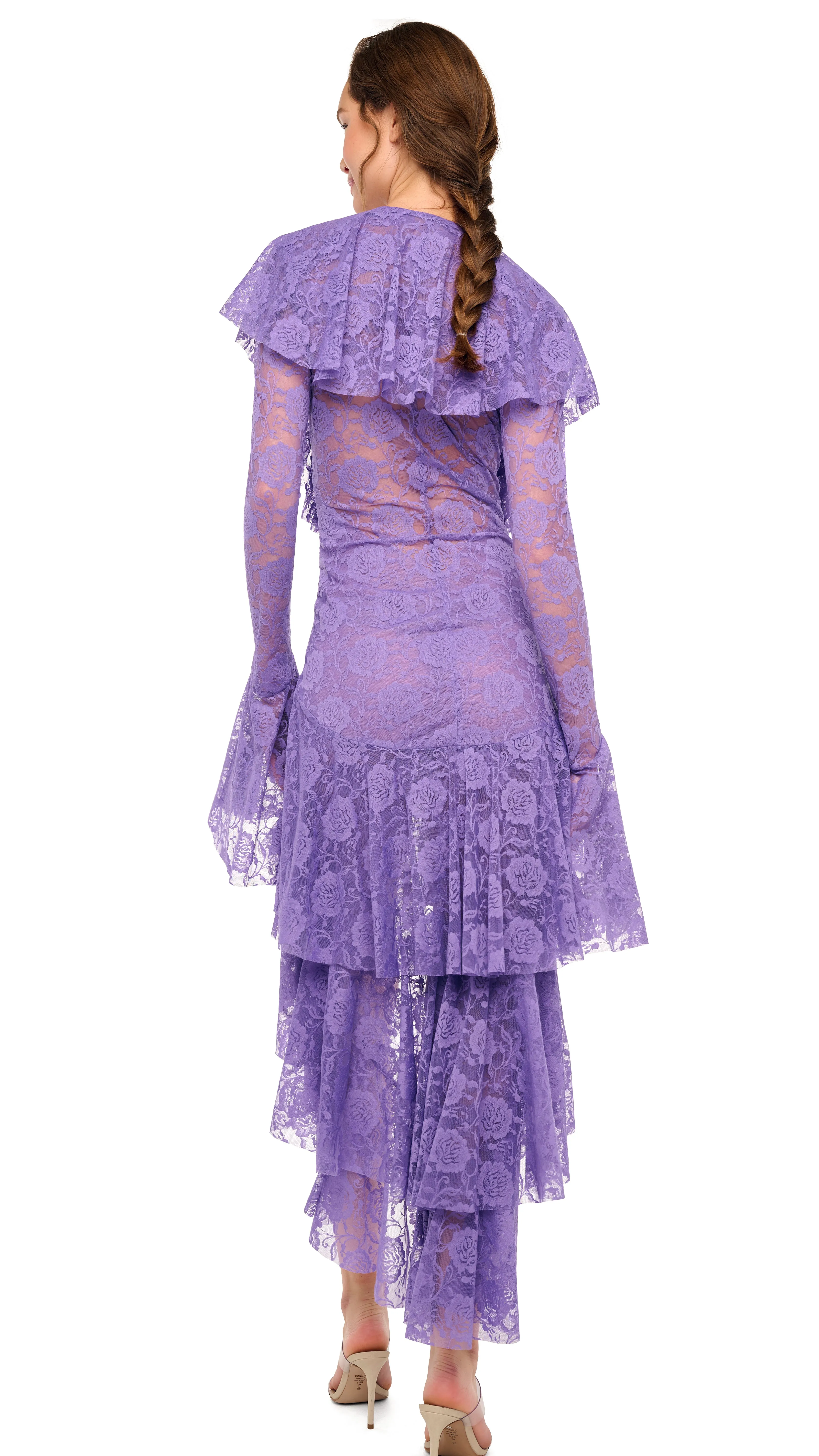 HI LOW LONG SLEEVE DEEP V RUFFLE GOWN sold by Norma Kamali product image thumbnail 3