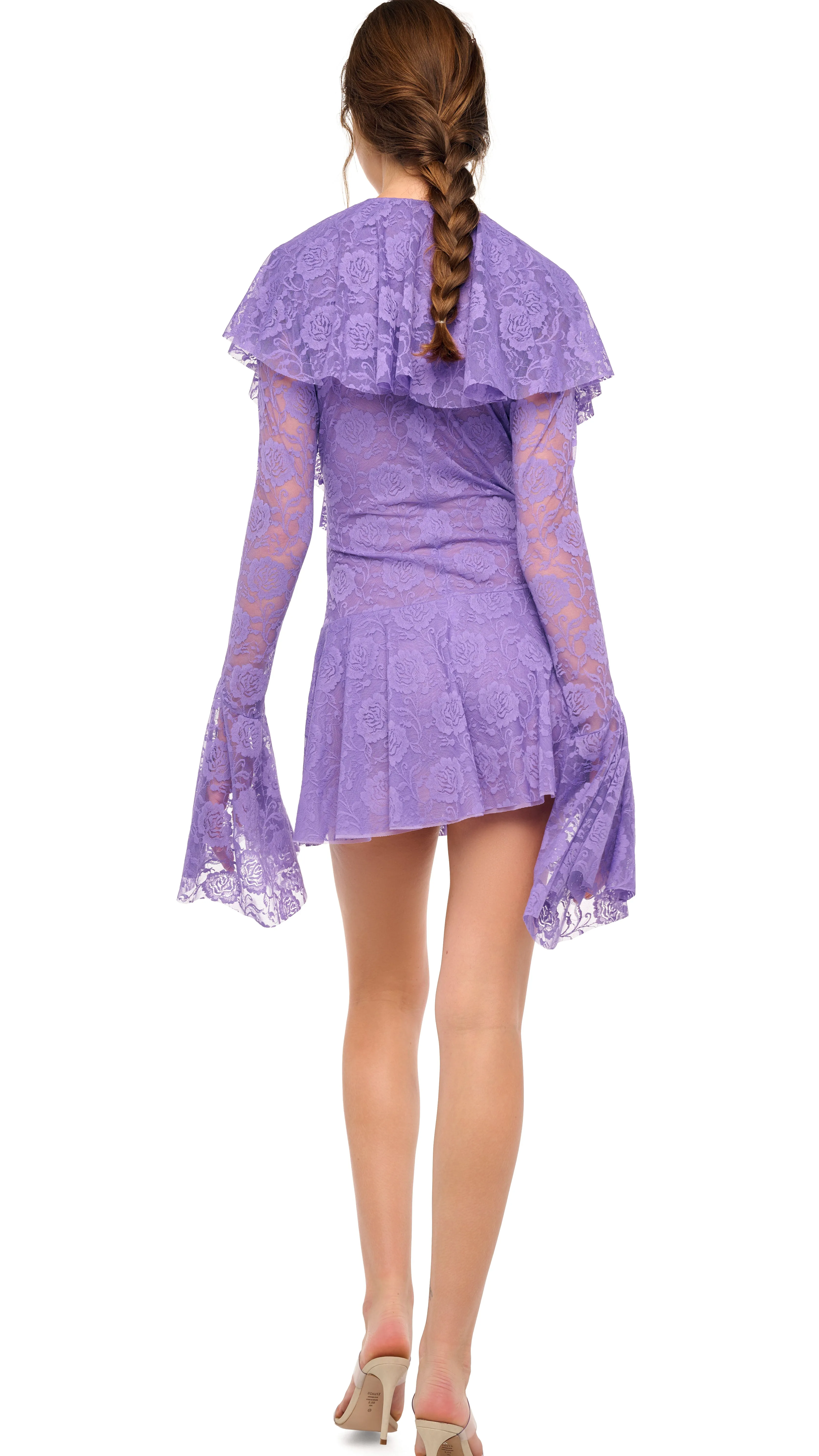 LONG SLEEVE DEEP V RUFFLE MINI DRESS sold by Norma Kamali product image thumbnail 3