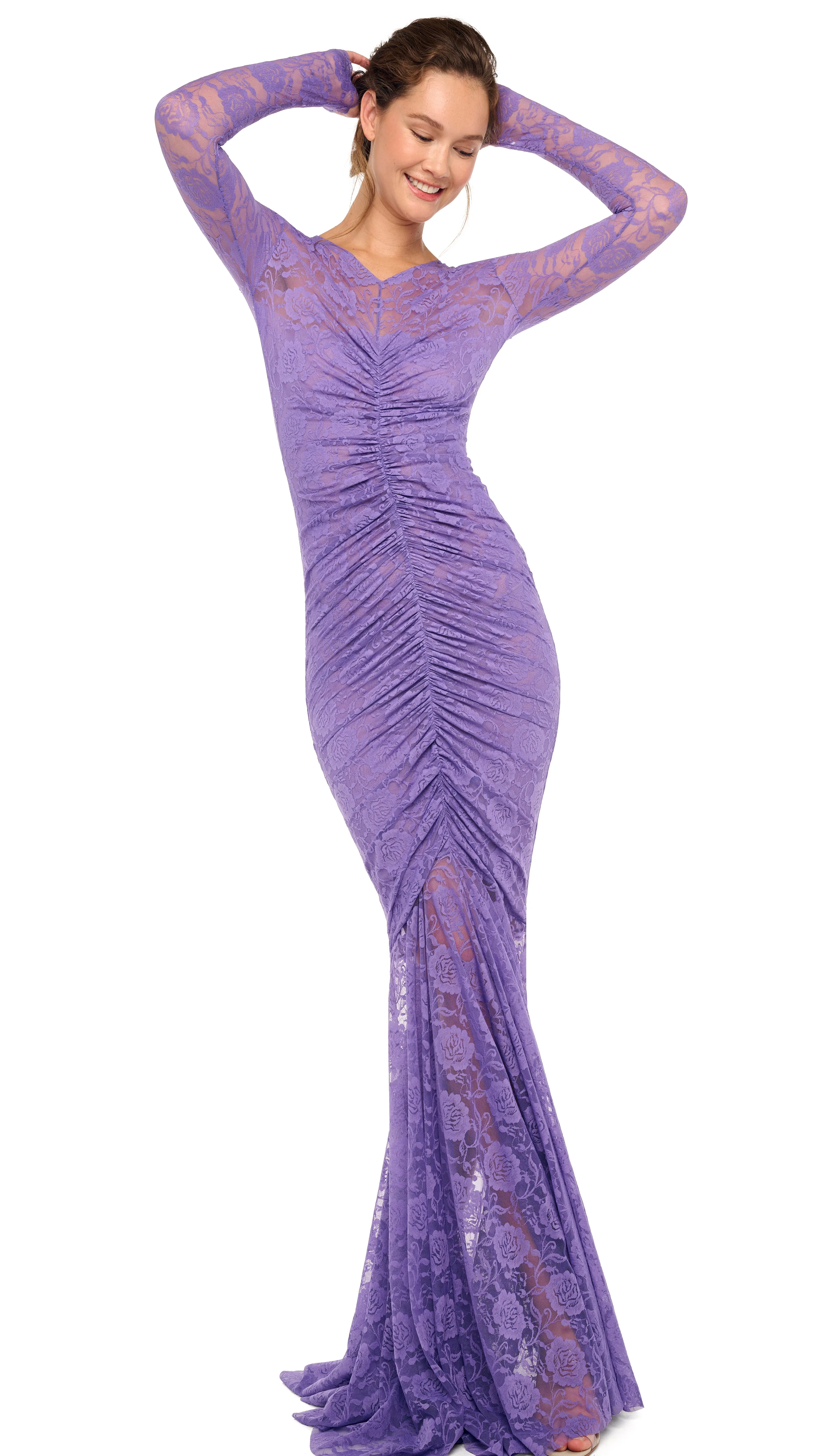V NECK SHIRRED FRONT FISHTAIL GOWN sold by Norma Kamali product image thumbnail 5