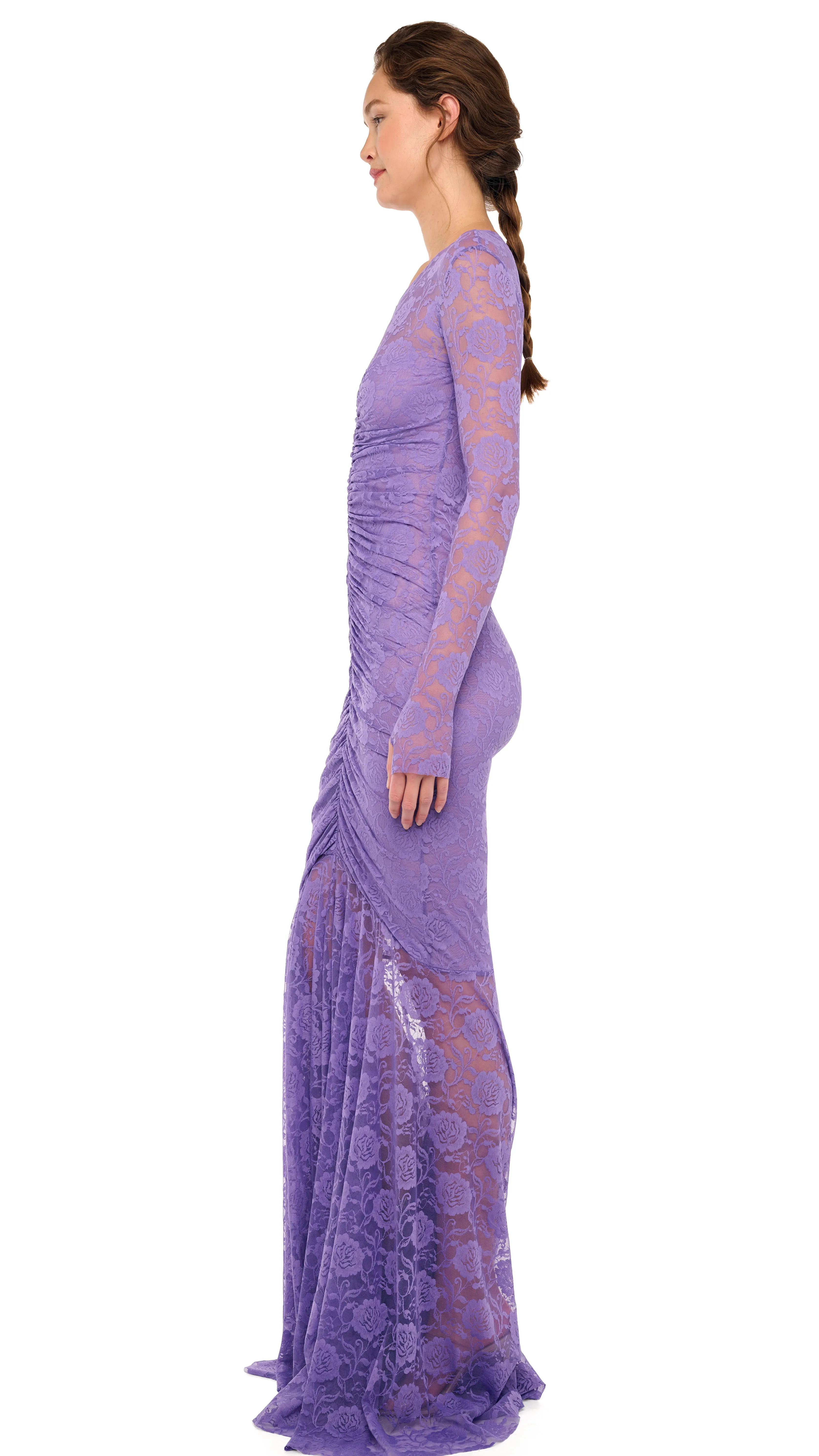 V NECK SHIRRED FRONT FISHTAIL GOWN sold by Norma Kamali product image thumbnail 2