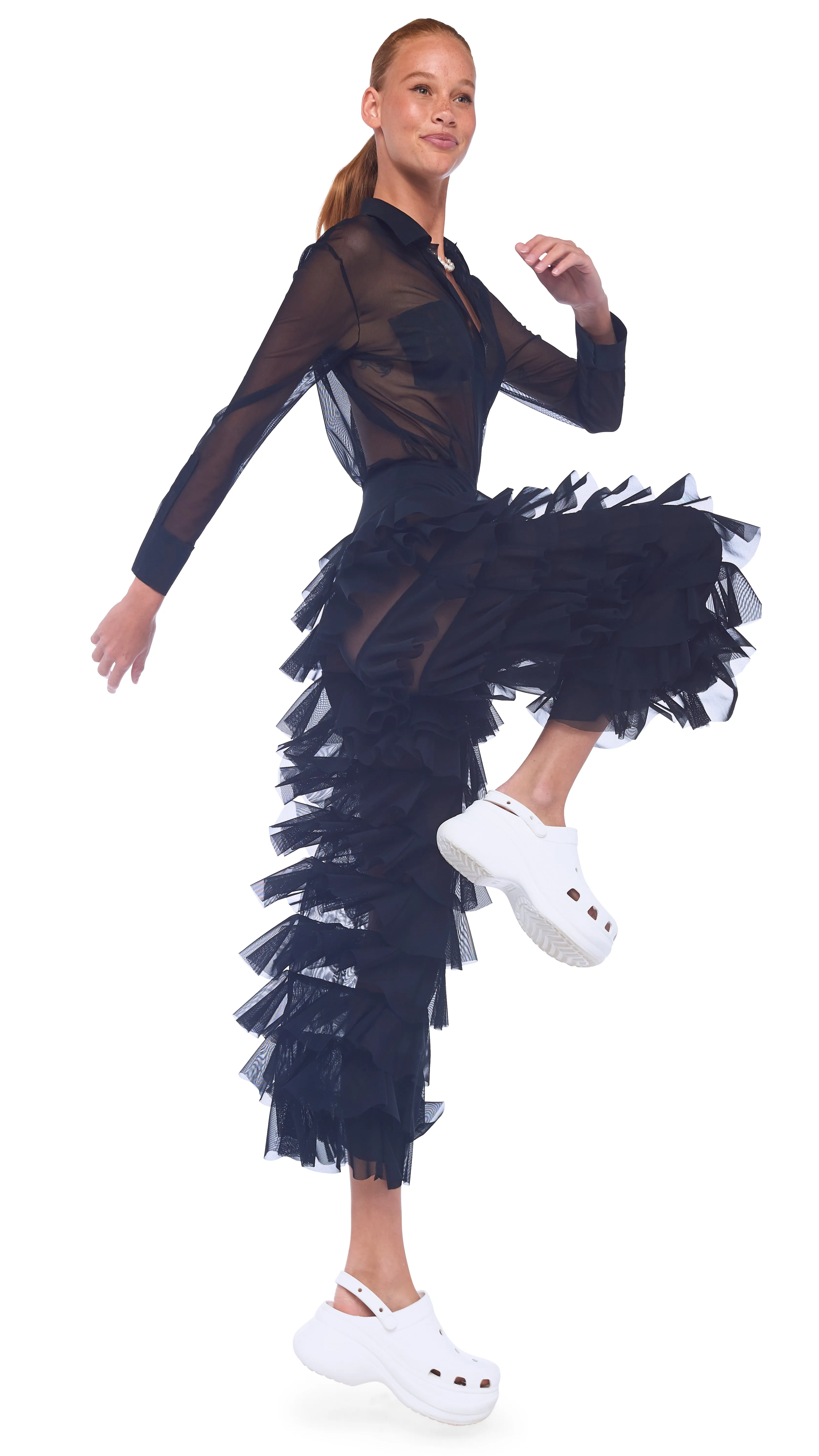 WIDE LEG RUFFLE PANT sold by Norma Kamali product image thumbnail 4