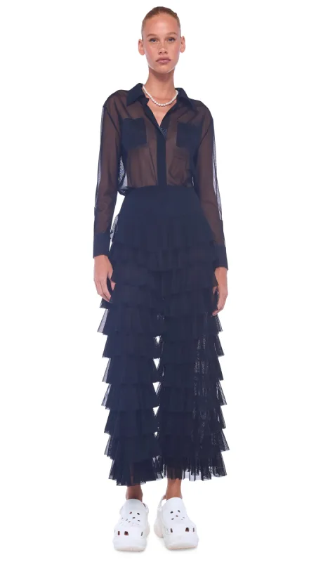 WIDE LEG RUFFLE PANT sold by Norma Kamali