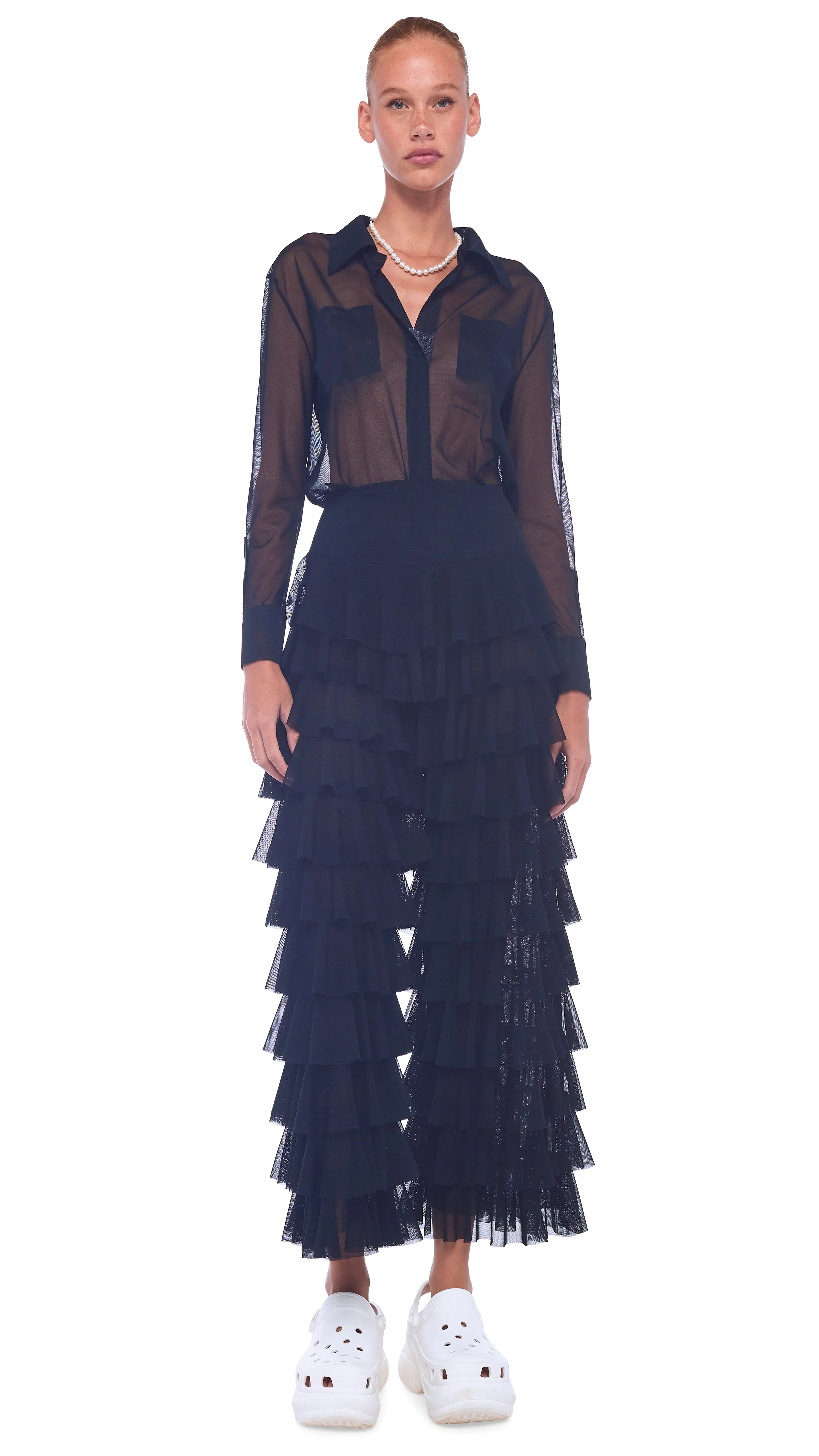 WIDE LEG RUFFLE PANT sold by Norma Kamali