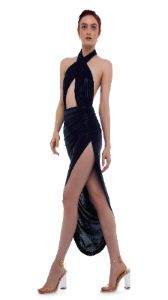 CROSS HALTER SIDE DRAPE GOWN sold by Norma Kamali