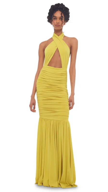 CROSS HALTER FISHTAIL GOWN sold by Norma Kamali