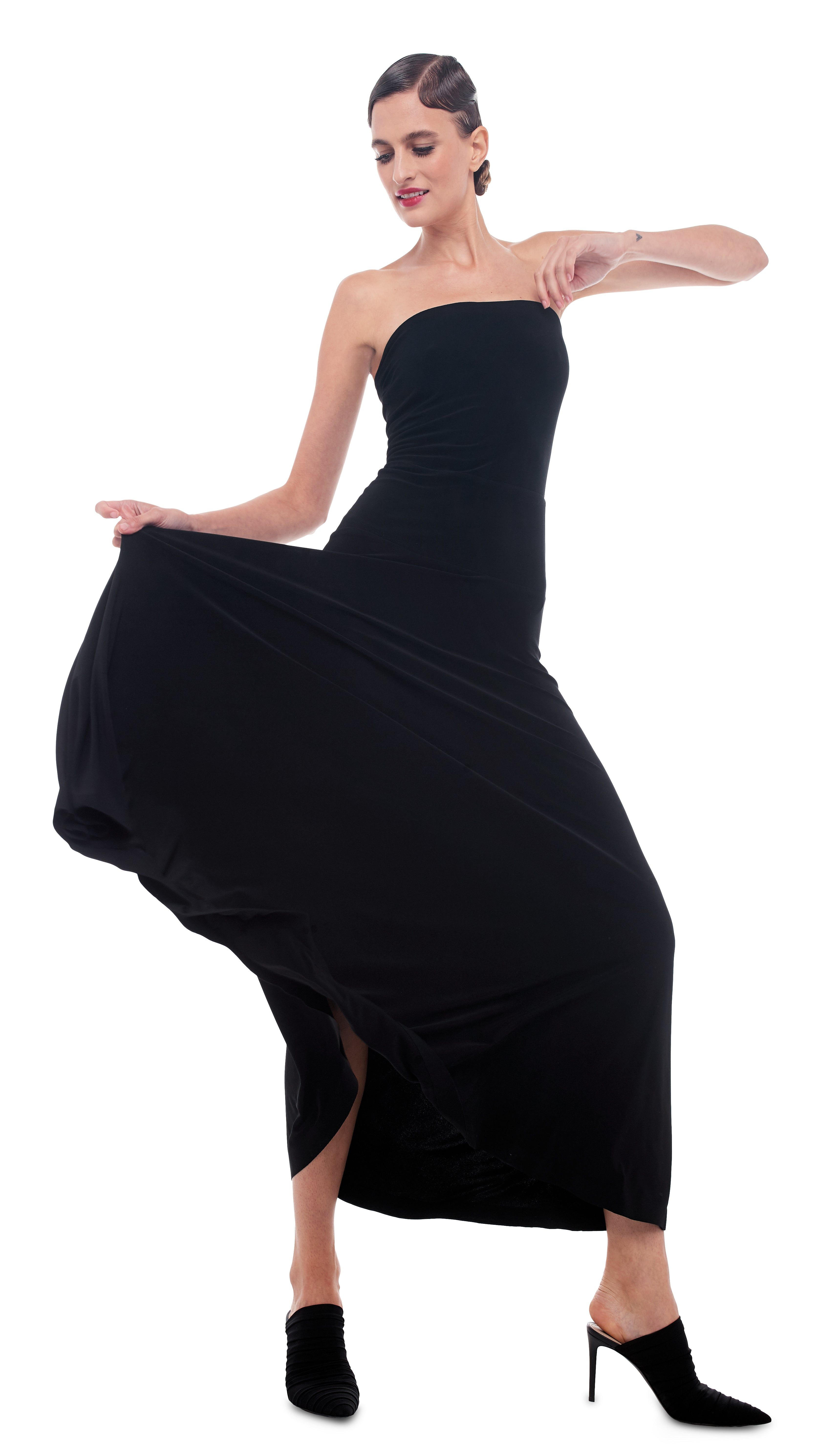 STRAPLESS FLARED DRESS sold by Norma Kamali product image thumbnail 5