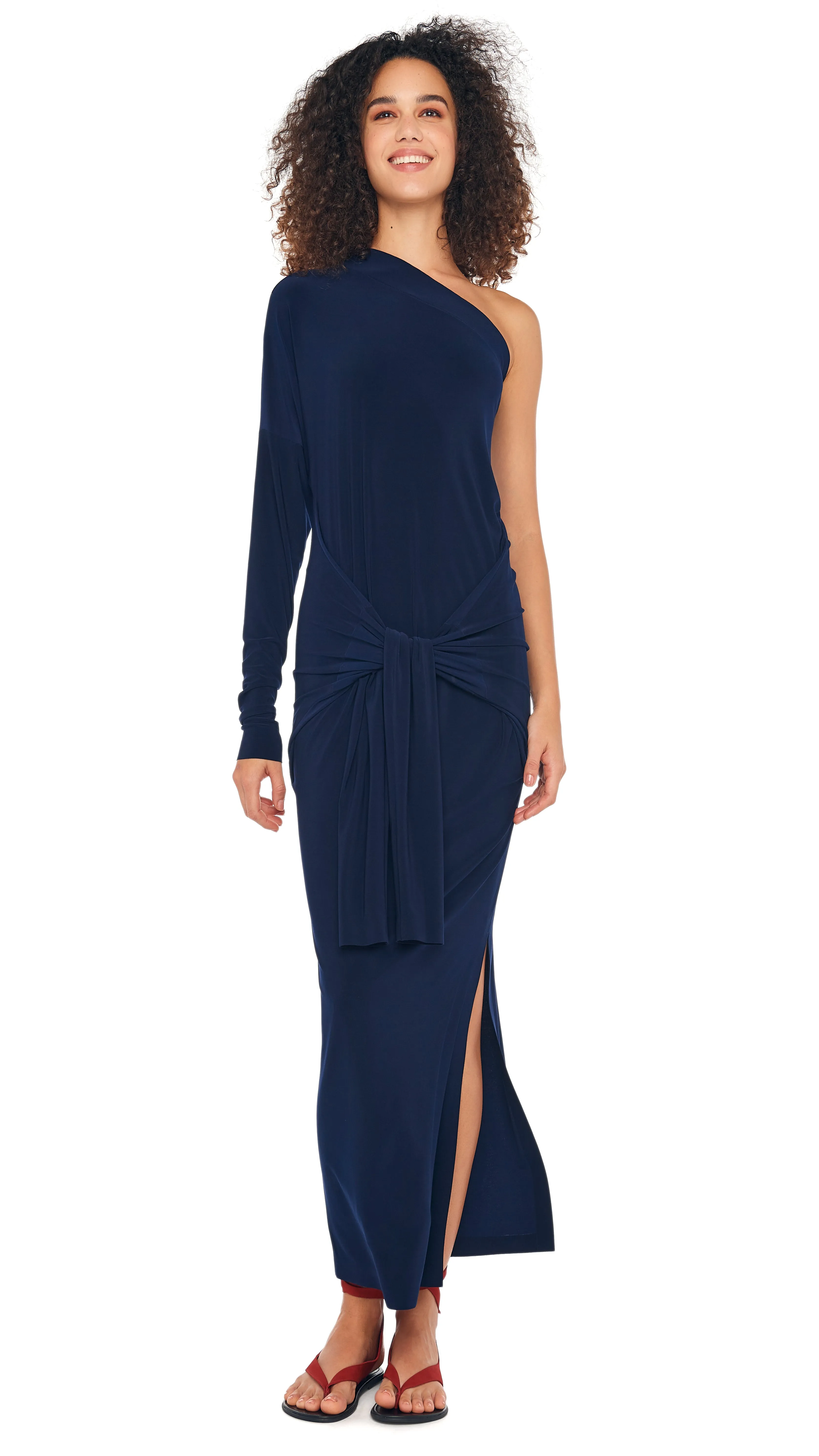 ONE SHOULDER ALL IN ONE SIDE SLIT GOWN sold by Norma Kamali