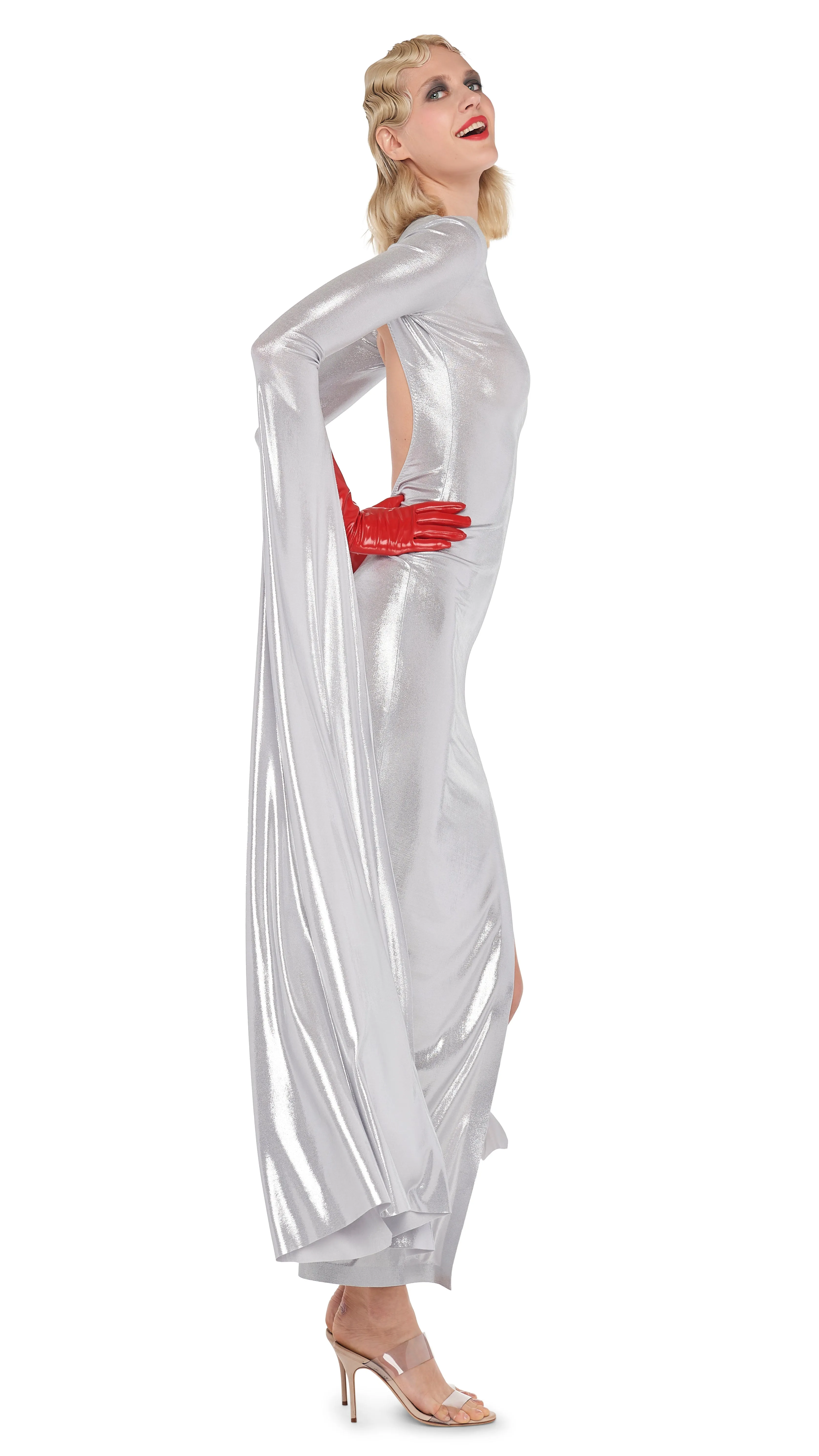 RIBBON SLEEVE WIDE SLIT GOWN sold by Norma Kamali product image thumbnail 4