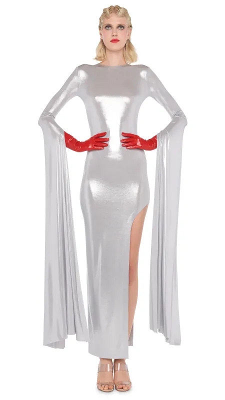 RIBBON SLEEVE WIDE SLIT GOWN sold by Norma Kamali