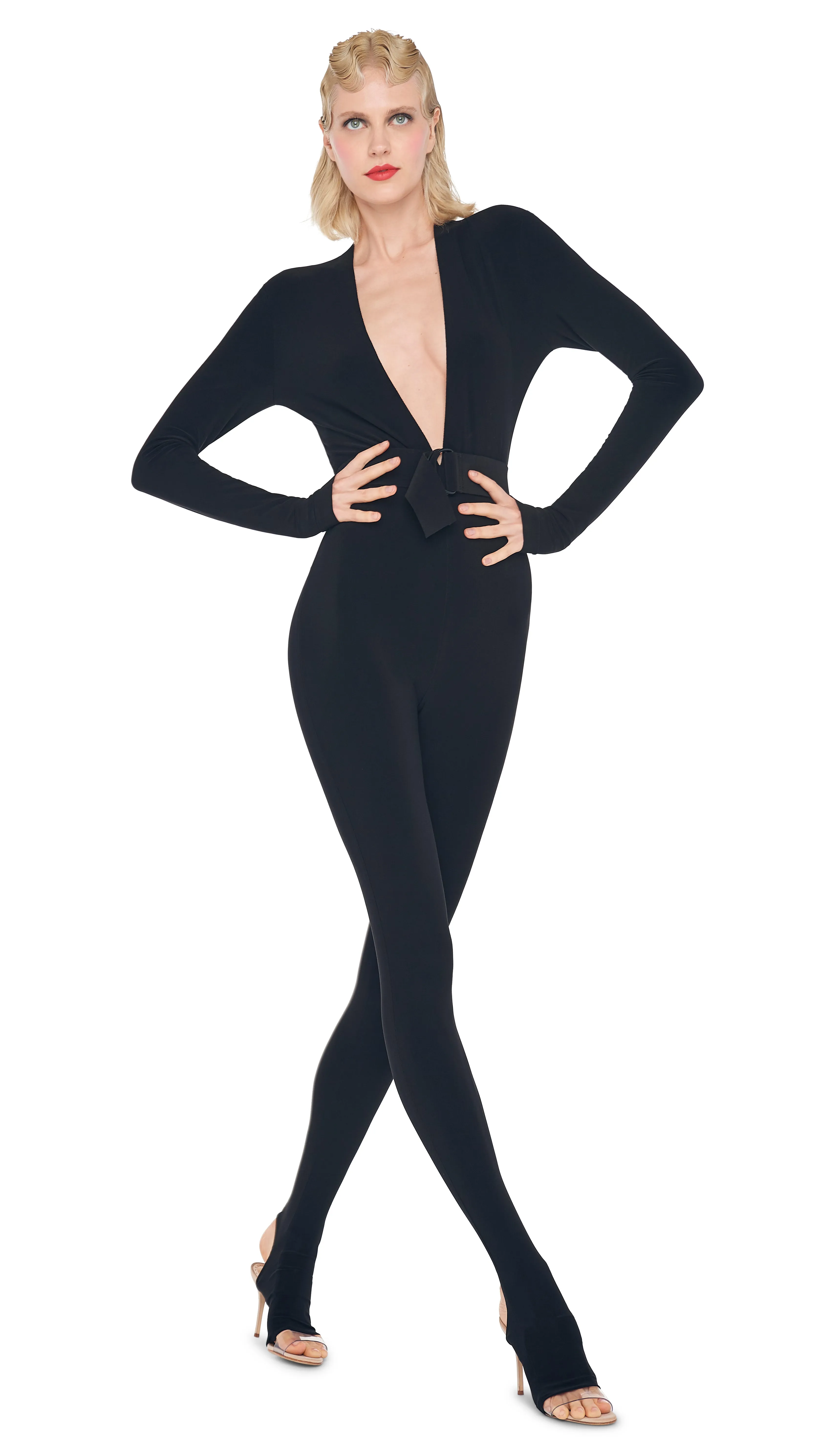 V NECK CATSUIT W/ FOOTIE sold by Norma Kamali product image thumbnail 4