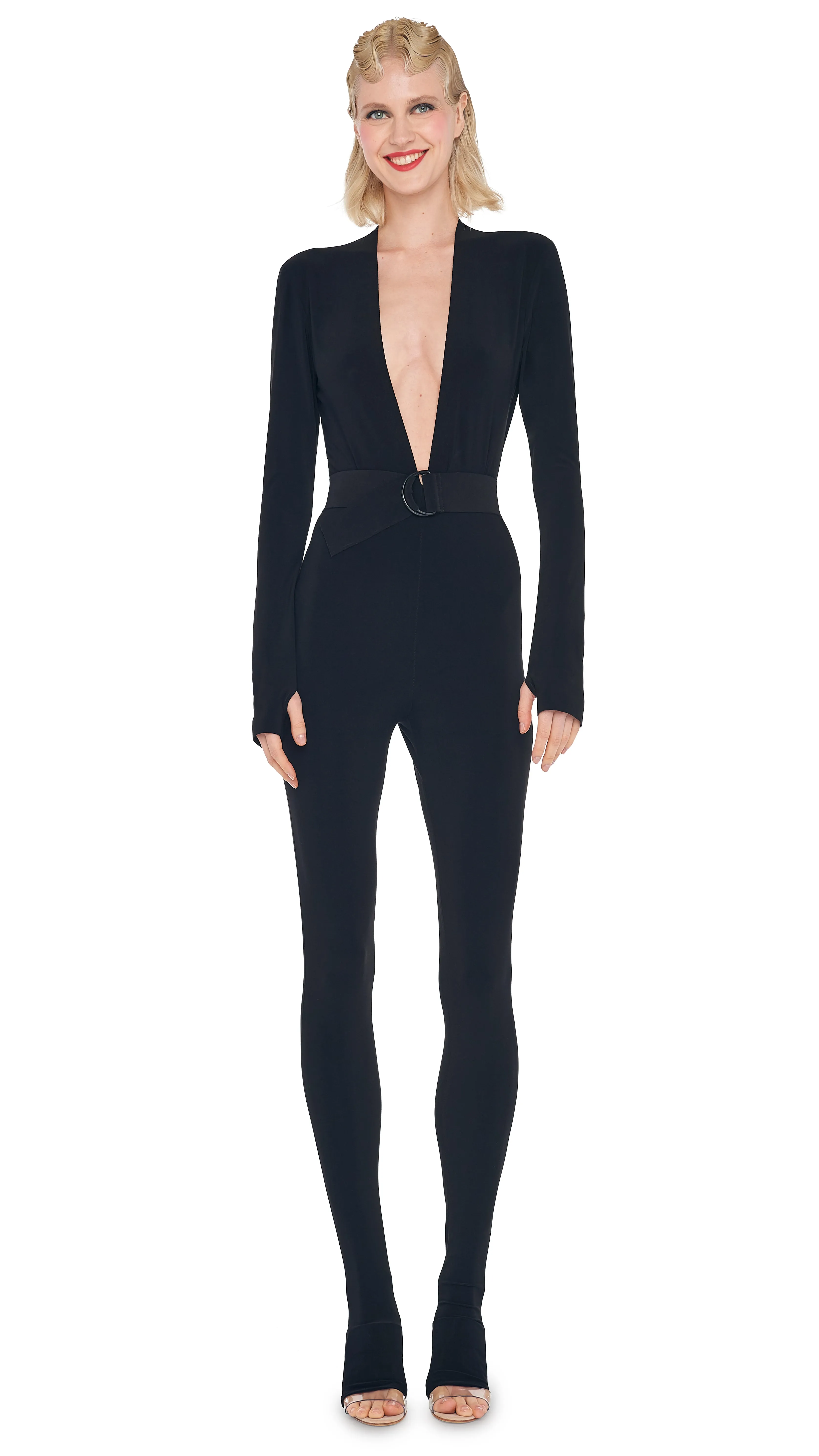 V NECK CATSUIT W/ FOOTIE sold by Norma Kamali