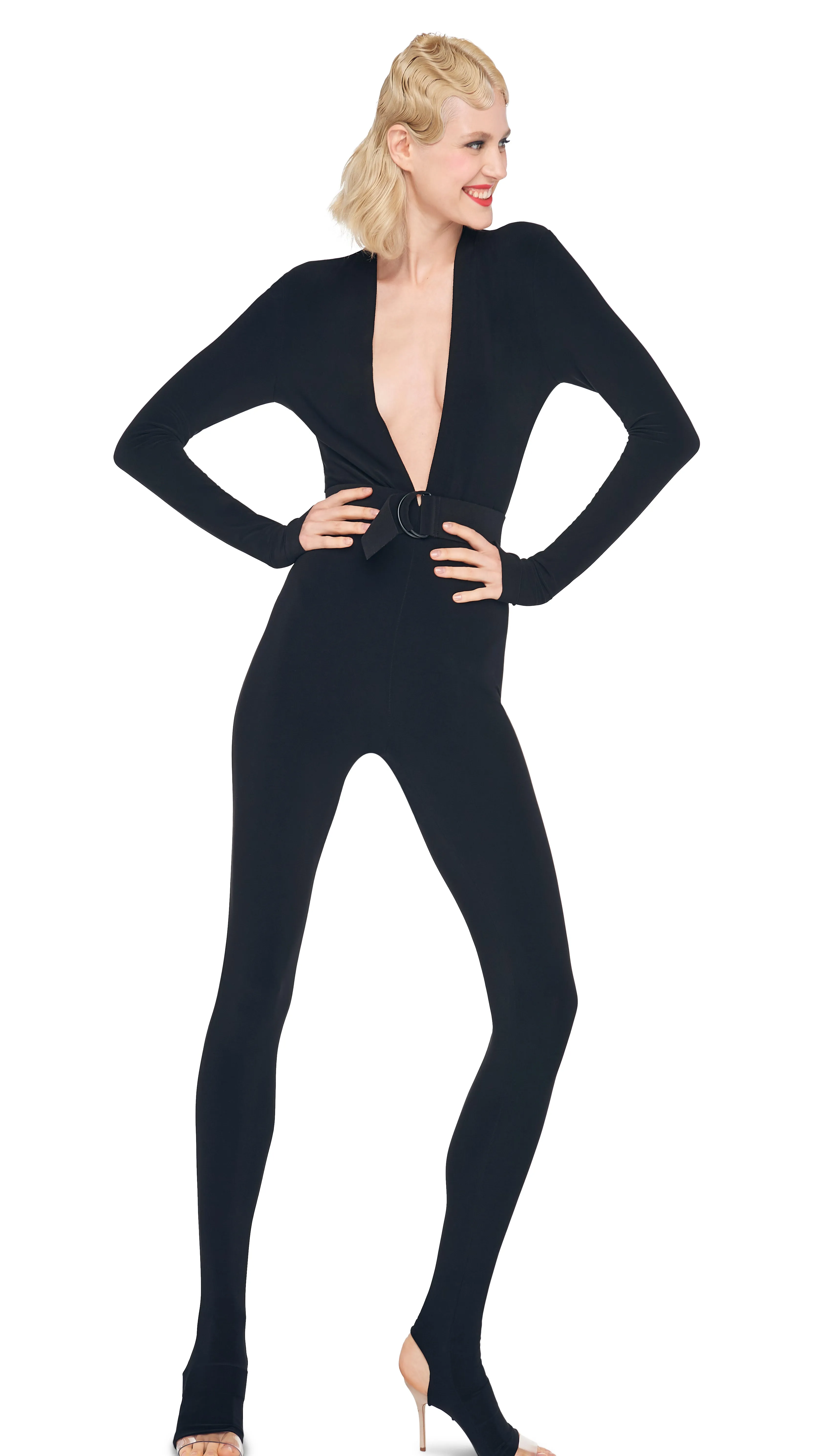 V NECK CATSUIT W/ FOOTIE sold by Norma Kamali product image thumbnail 5