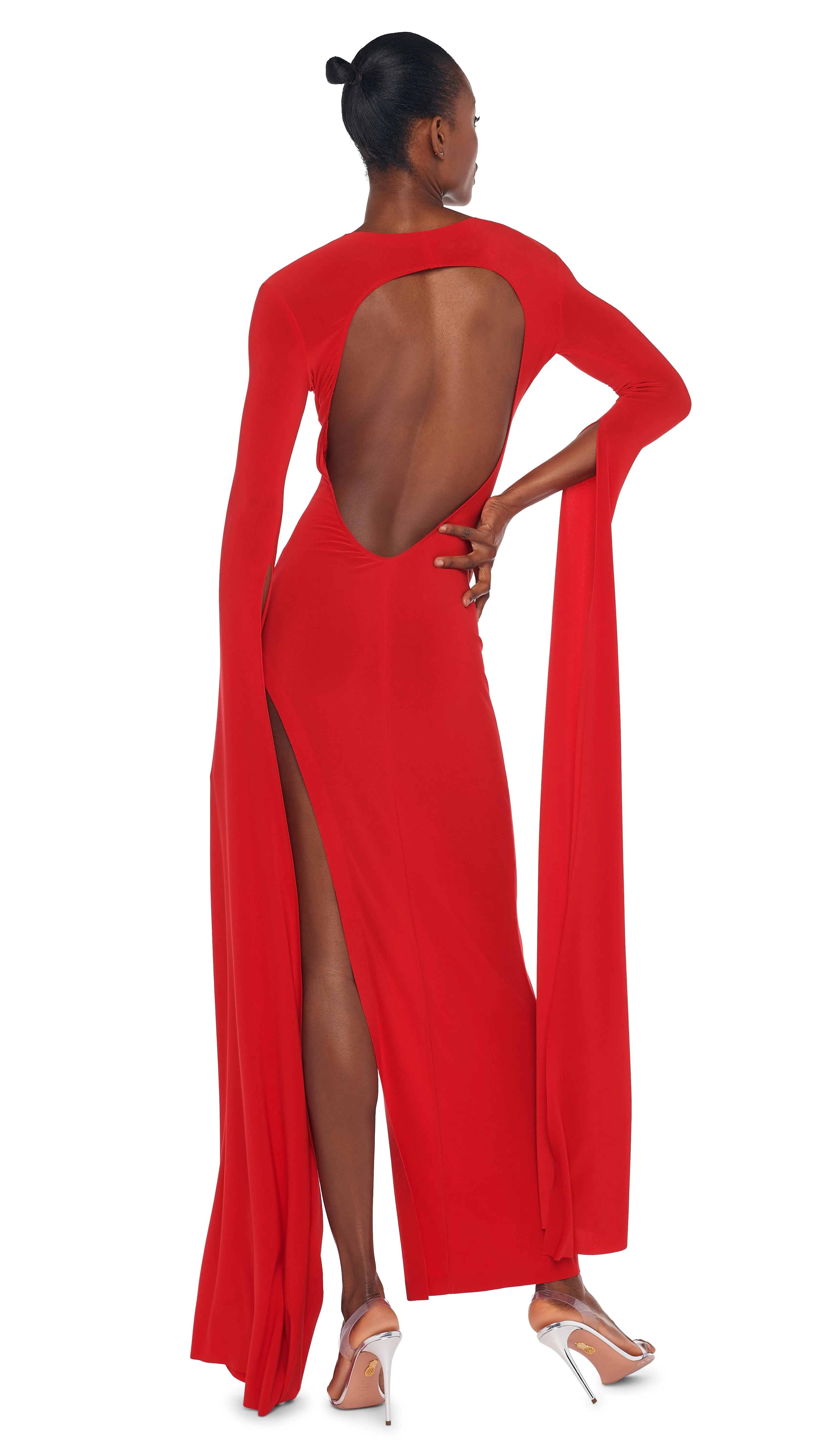 RIBBON SLEEVE WIDE SLIT GOWN sold by Norma Kamali product image thumbnail 3