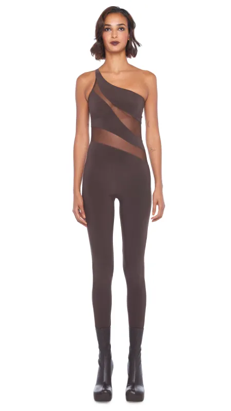 SNAKE MESH CATSUIT W/ FOOTSIE sold by Norma Kamali