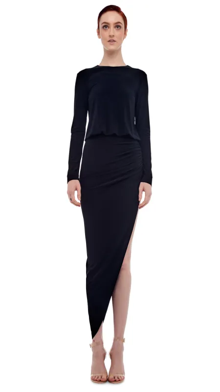 CREW NECK SIDE DRAPE GOWN sold by Norma Kamali