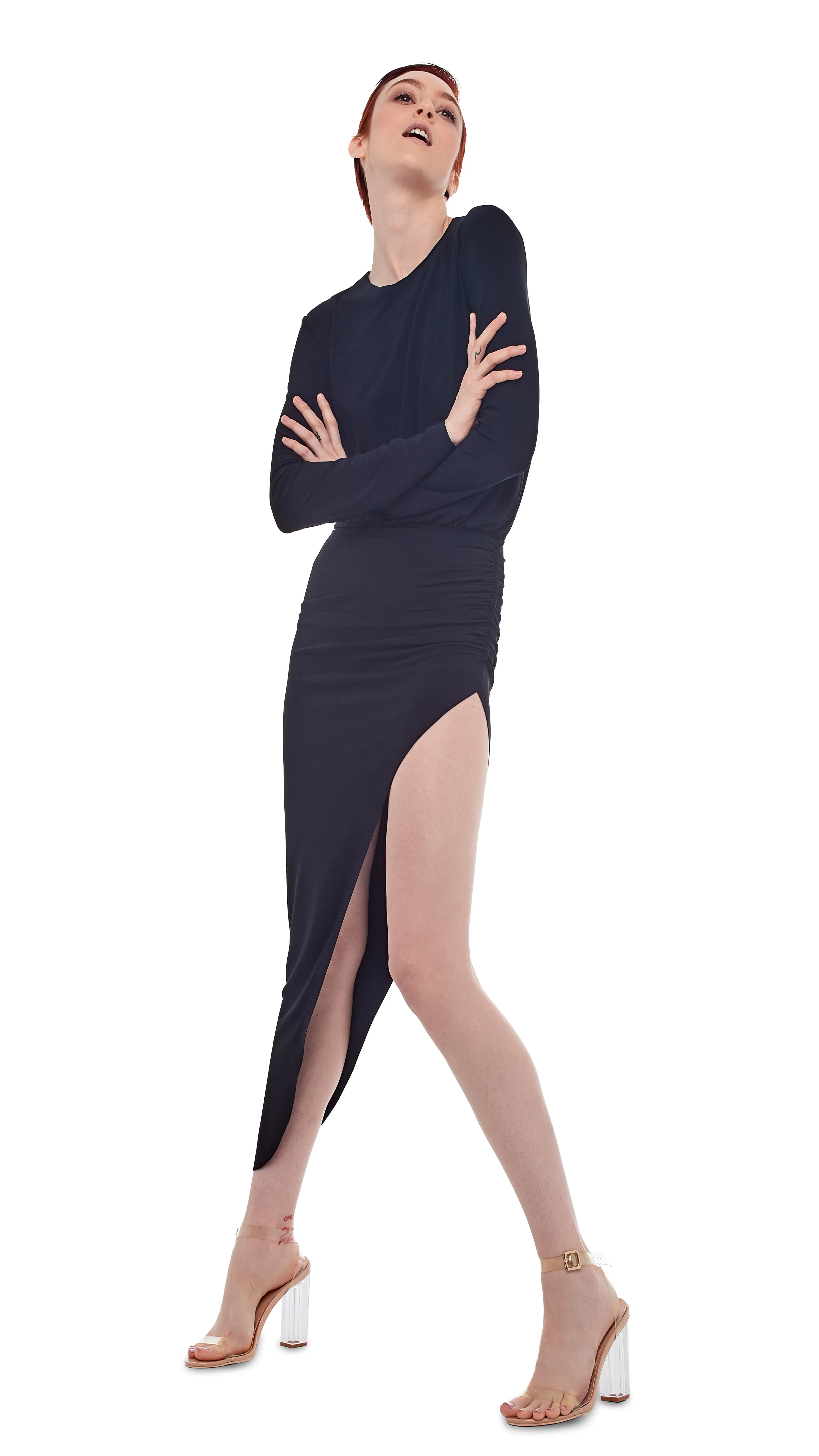 CREW NECK SIDE DRAPE GOWN sold by Norma Kamali product image thumbnail 5