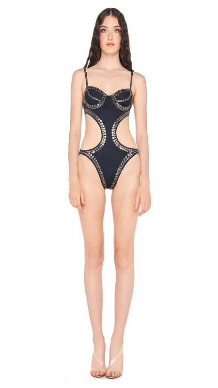 GUNMETAL STUD UNDERWIRE CUT OUT MIO sold by Norma Kamali