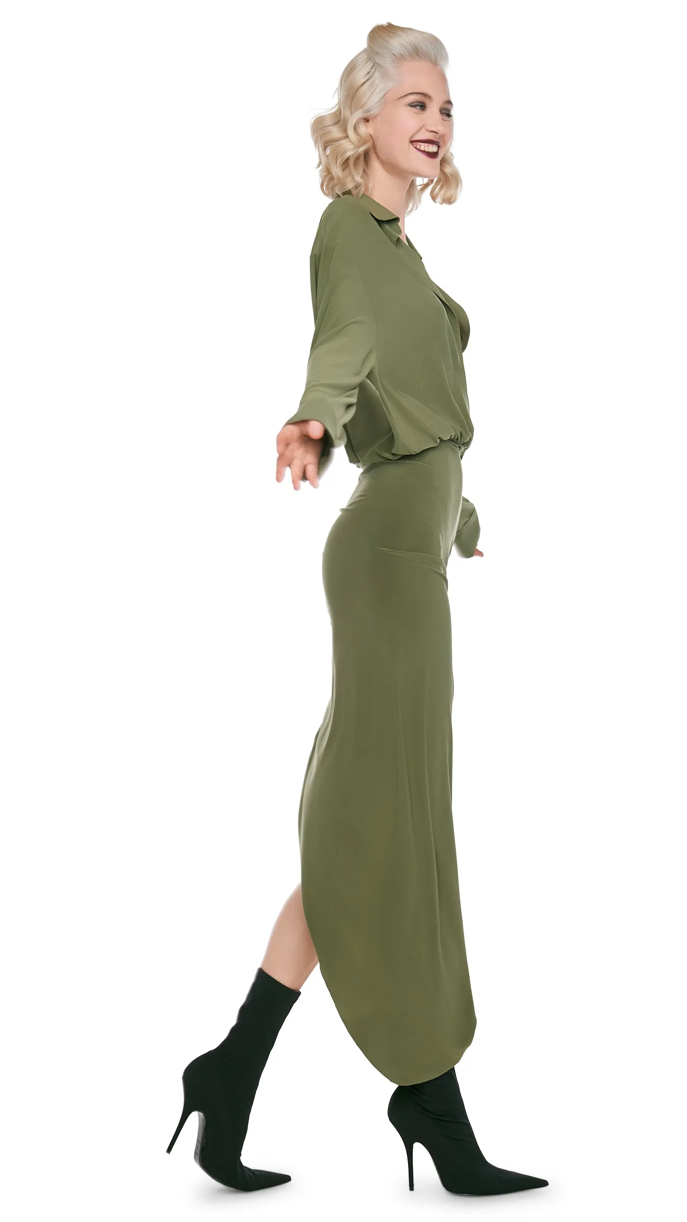 OS BF NK SHIRT SIDE DRAPE GOWN sold by Norma Kamali product image thumbnail 4