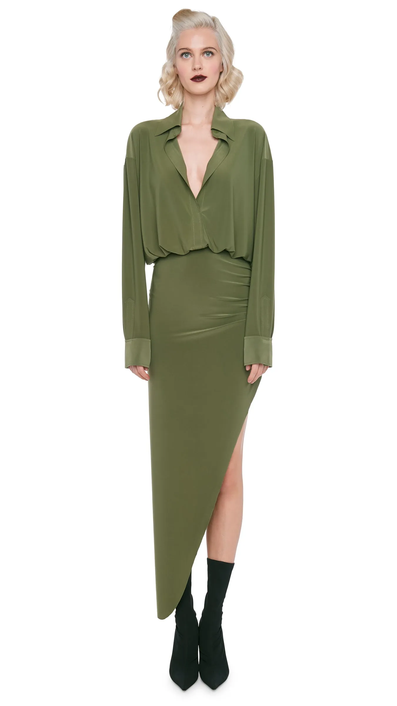 OS BF NK SHIRT SIDE DRAPE GOWN sold by Norma Kamali