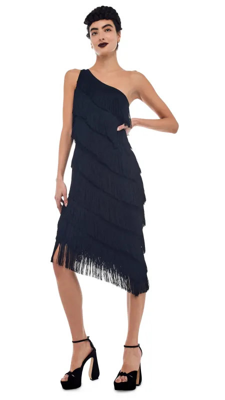 FRINGE ONE SHOULDER DRESS sold by Norma Kamali