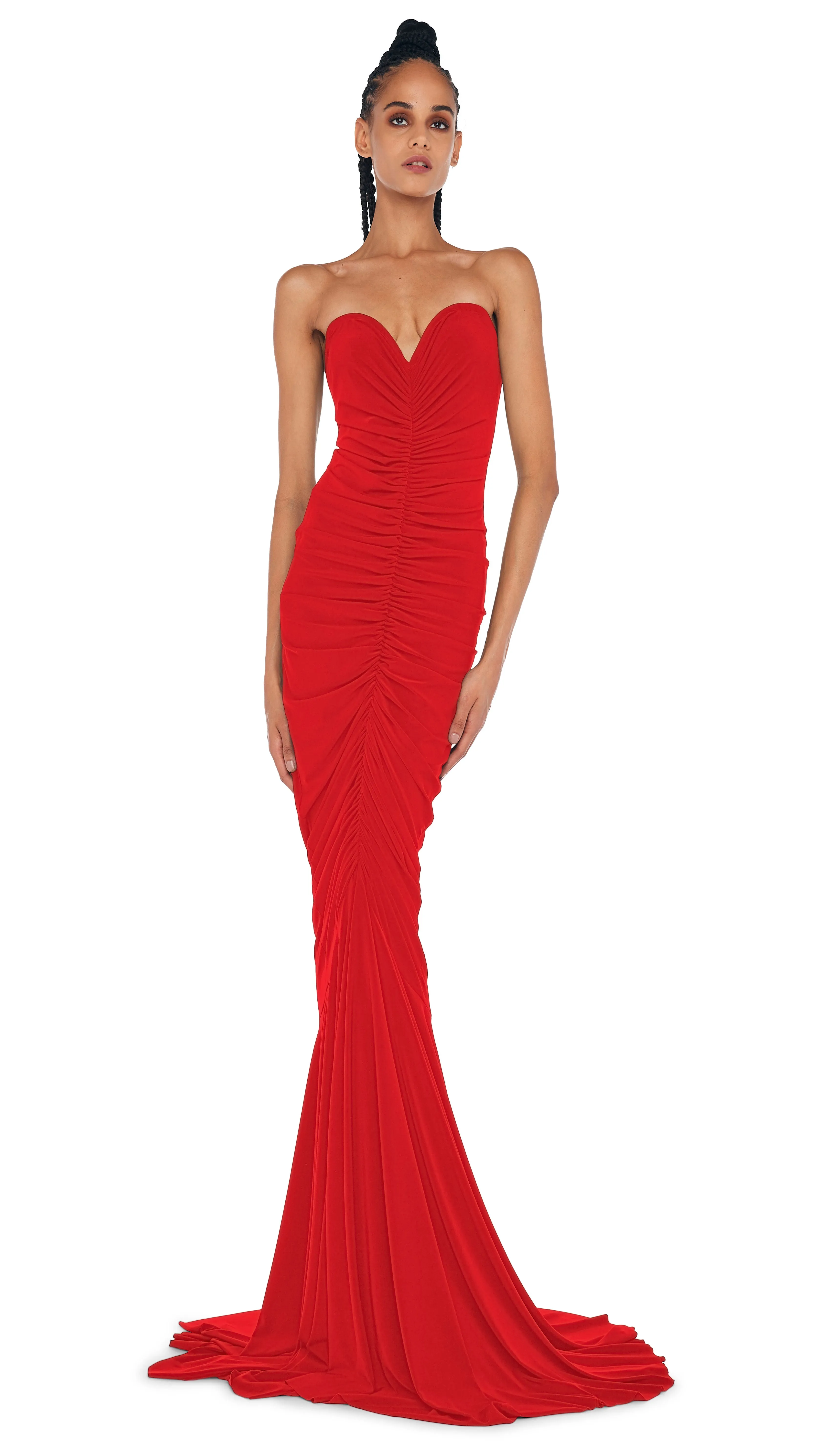 STRAPLESS SHIRRED FRONT FISHTAIL GOWN sold by Norma Kamali