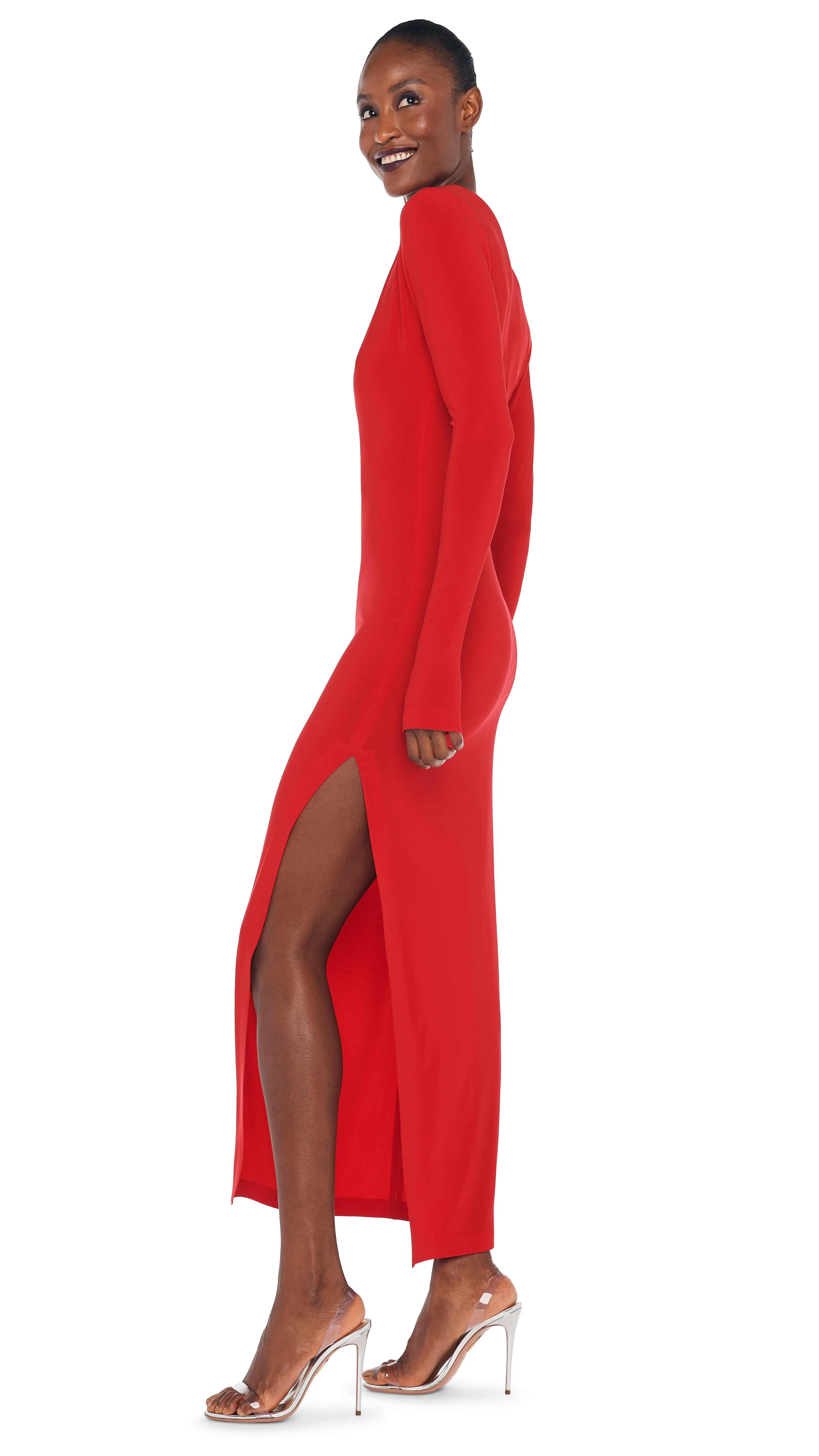 U NECK SIDE SLIT GOWN sold by Norma Kamali product image thumbnail 2